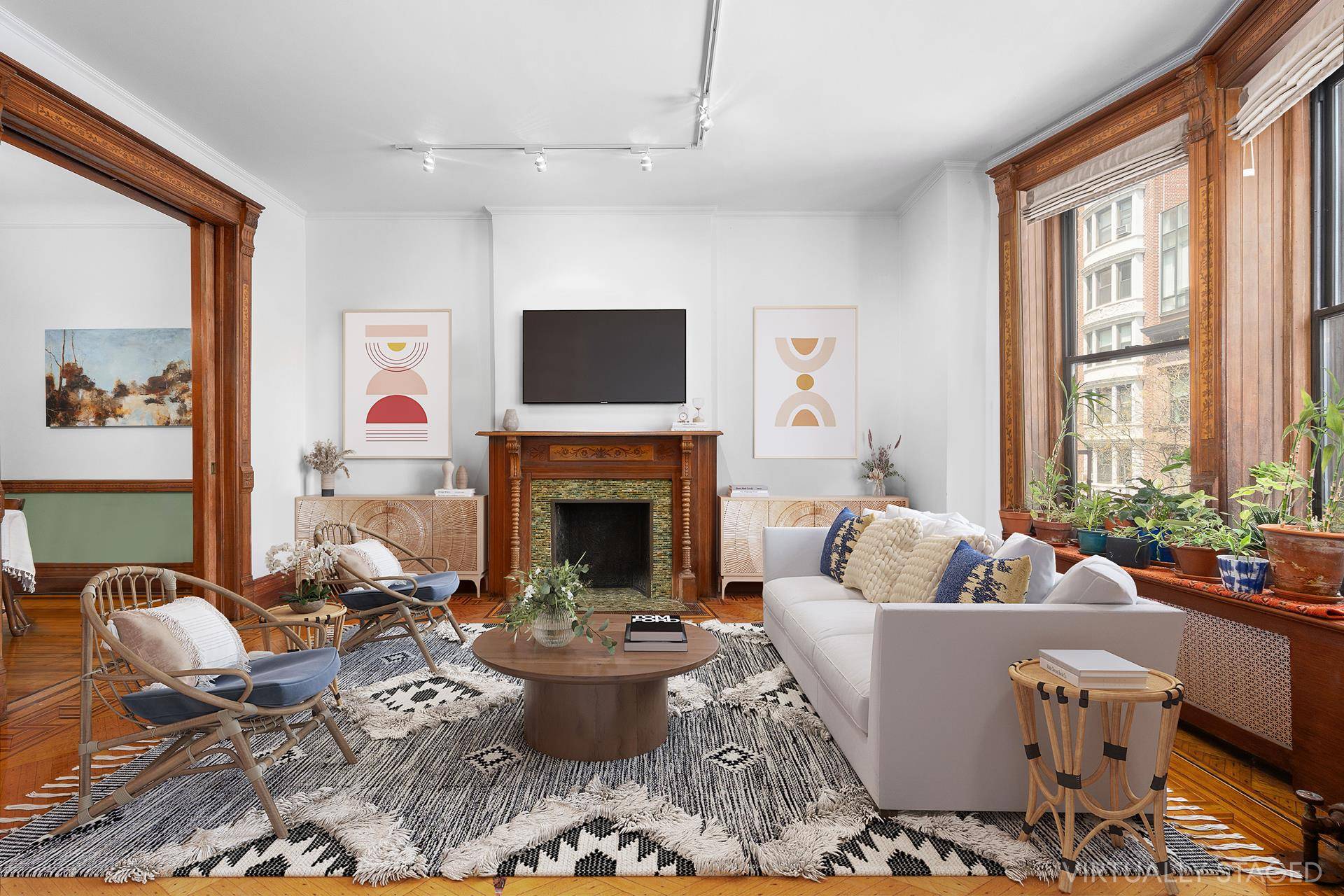 This Upper West Side three bedroom, two bath gem features beautifully restored woodwork throughout, a decorative fireplace, home office easily convertible to a fourth bedroom, and in unit washer dryer.