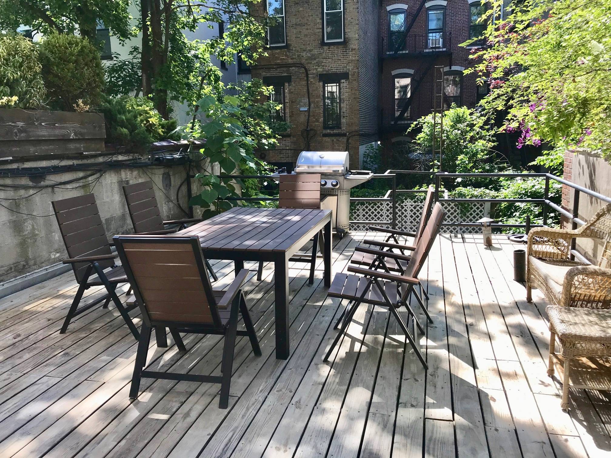 NO FEE Nestled perfectly in the heart of Park Slope, this sunny and spacious railroad style apartment with two separate entrances is beautiful and has a huge private deck, ideal ...
