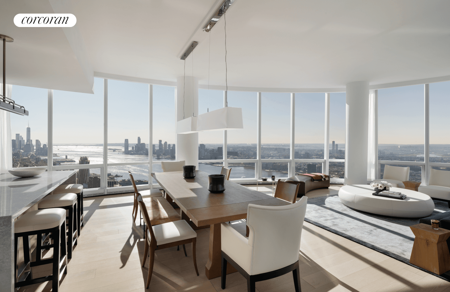 PRIME SOUTHWEST CORNER PENTHOUSE WITH SPECTACULAR VIEWS OF THE HUDSON RIVER, NEW YORK HARBOR, FREEDOM TOWER AND STATUE OF LIBERTY.