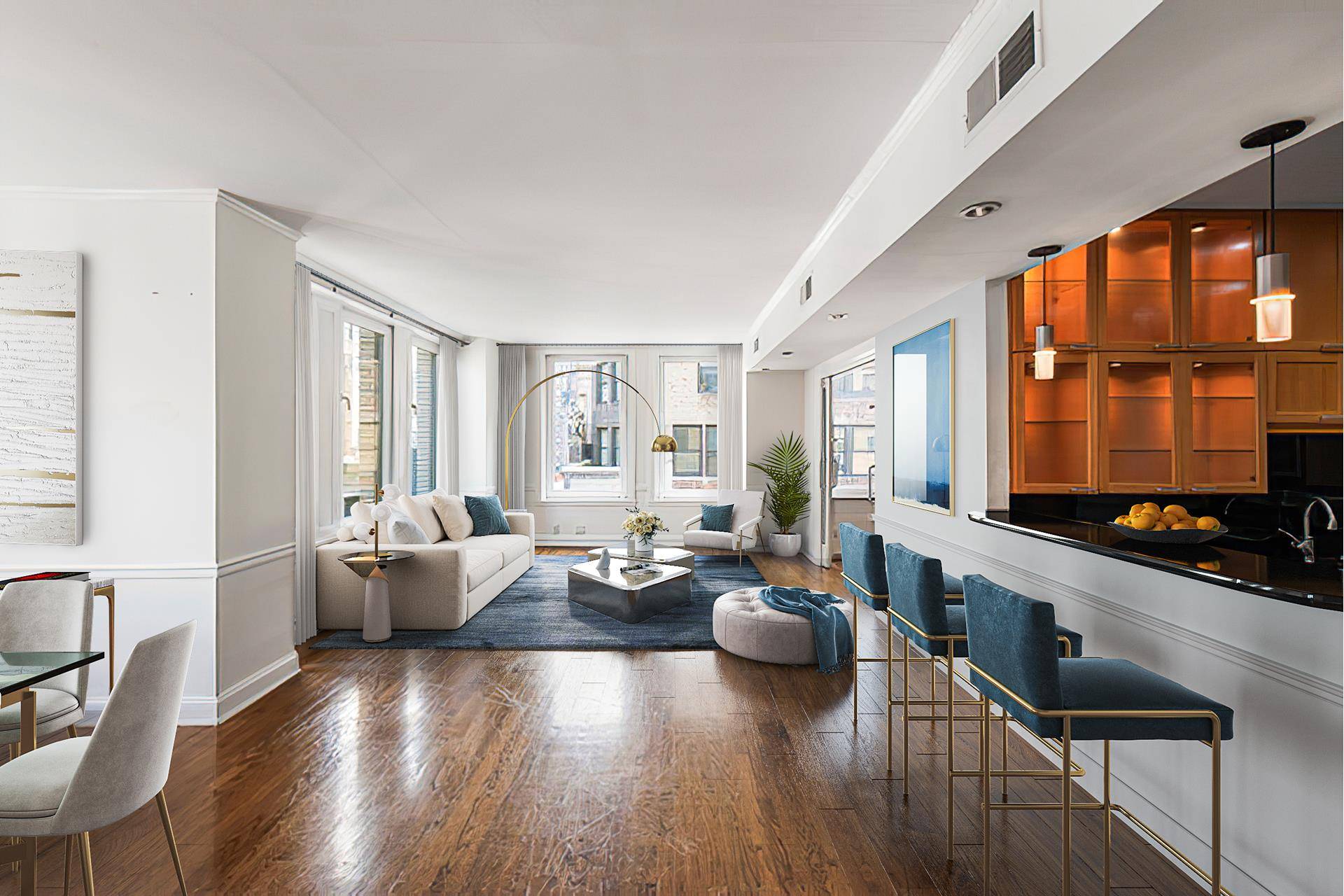 A luminous corner loft nestled close to the newly opened Hudson Yards project, this 2 bedroom, 2 bathroom rental is a paradigm of classic city living.