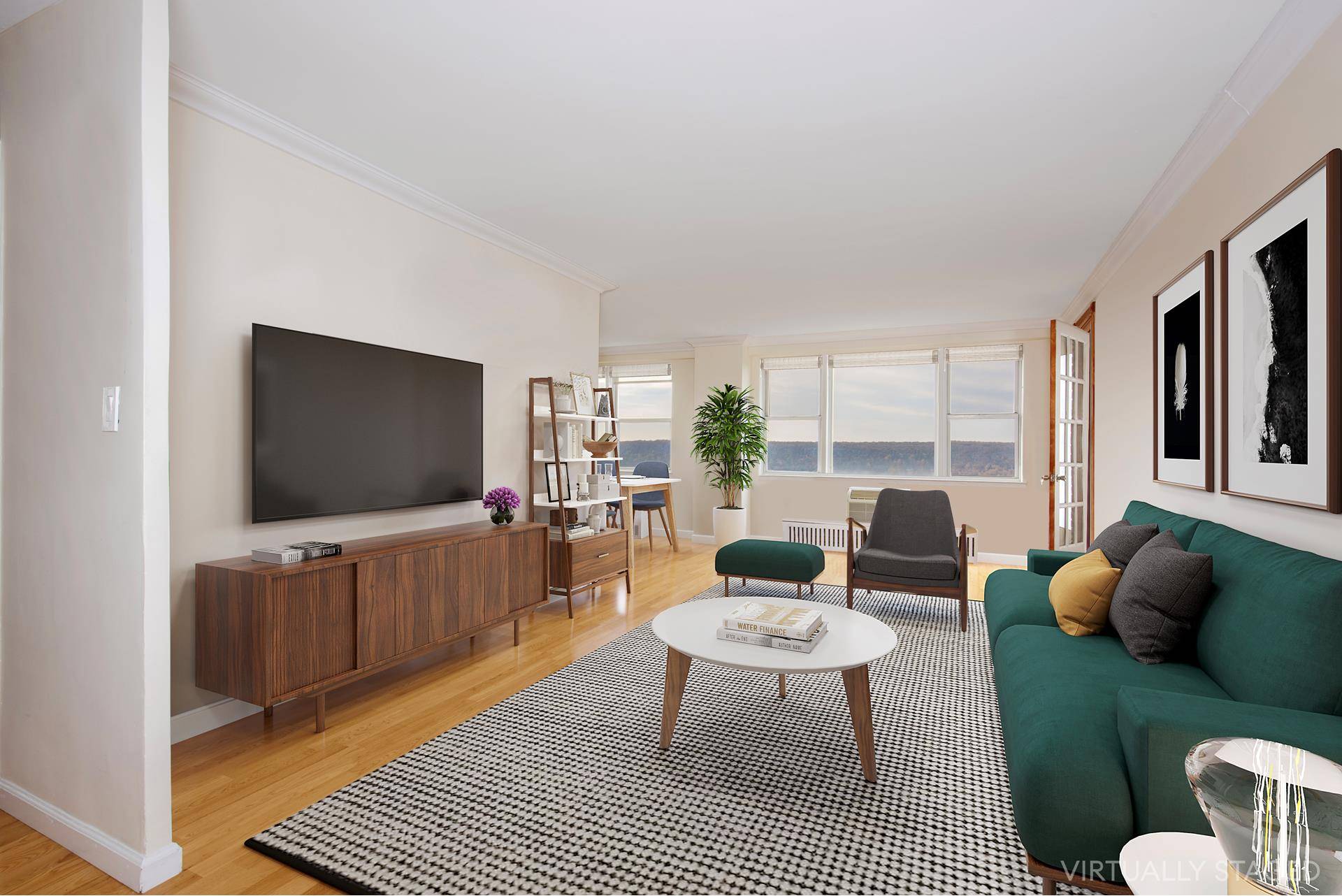 This beautifully renovated convertible three bed two bath home is highlighted by the scenic Hudson River and Palisades views.