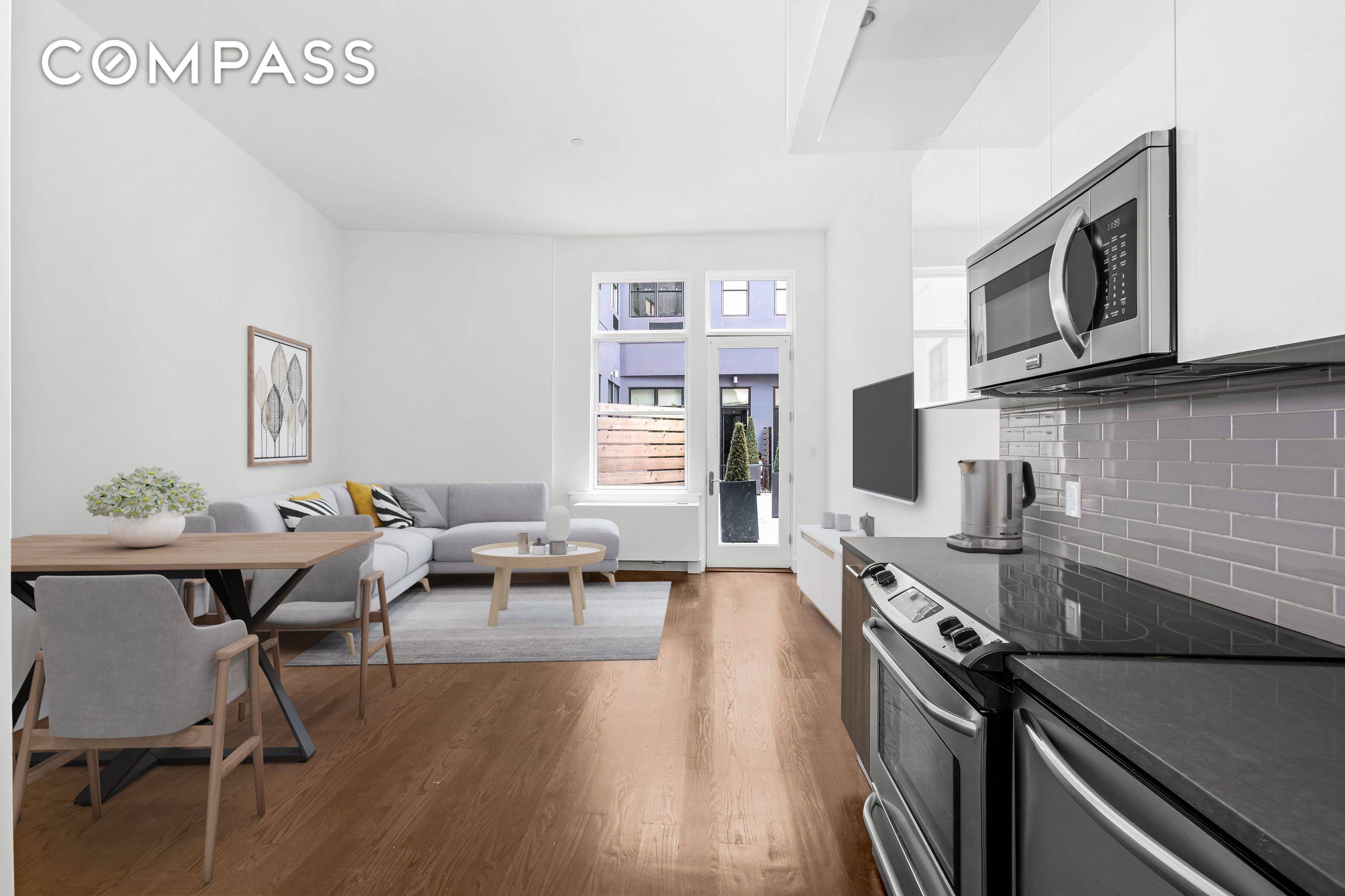 Prospect Heights No Fee Luxury Sun Filled 1BD 1BA with Patio, Soaring Ceilings, Oversized Windows, Open Layout with S S Kitchen, D W, M W, Central A C and Heating, ...