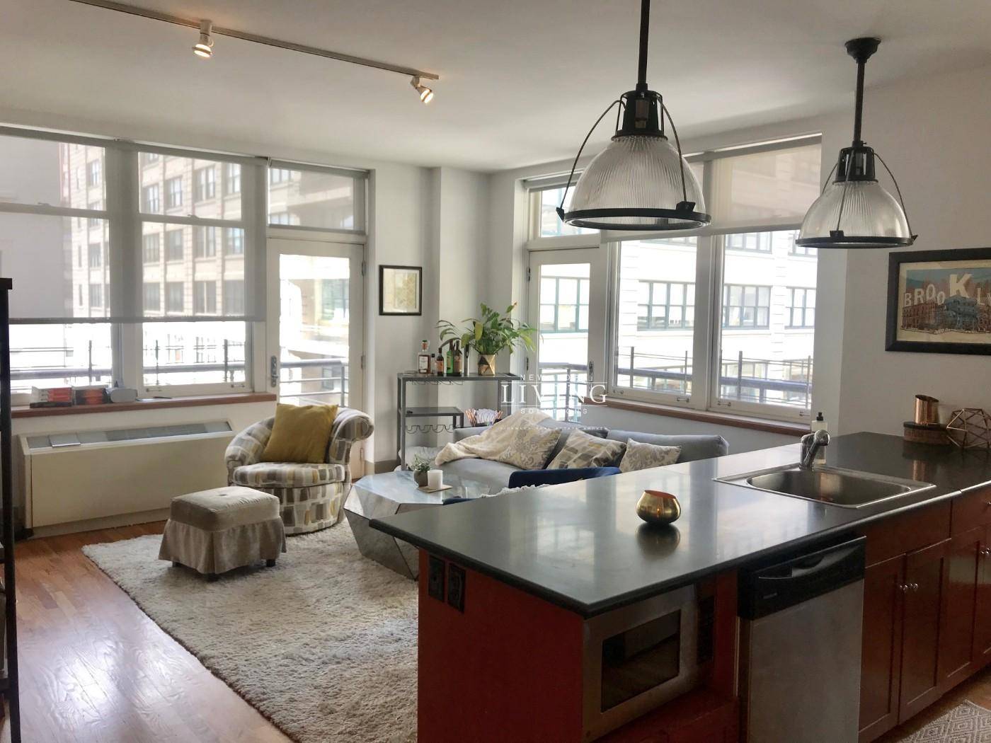 VIDEO UPON REQUEST ! No Fee Bright and sunny, corner 2BR 2BA home which features 2 Juliette balconies over tree lined Washington Street plus view of the bridge where you ...