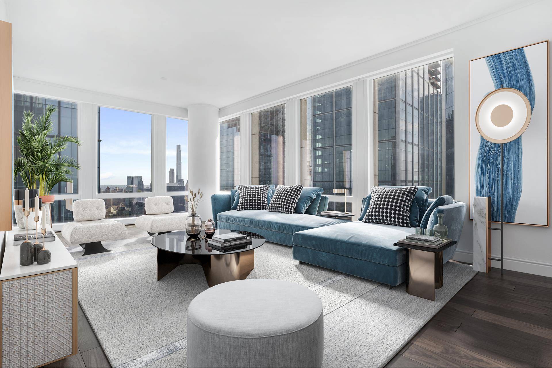 Why unit 6803 Standing at the corner of the living room, you can enjoy Manhattans skyline, Hudson river and the Hudson Yards garden views ; Open and windowed kitchen with ...