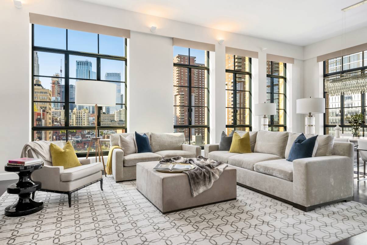 Sweeping views and stunning sunsets over Tribeca and One World Trade highlight this 2, 758 square foot, three bedroom, three bath plus office home that is filled with direct light ...