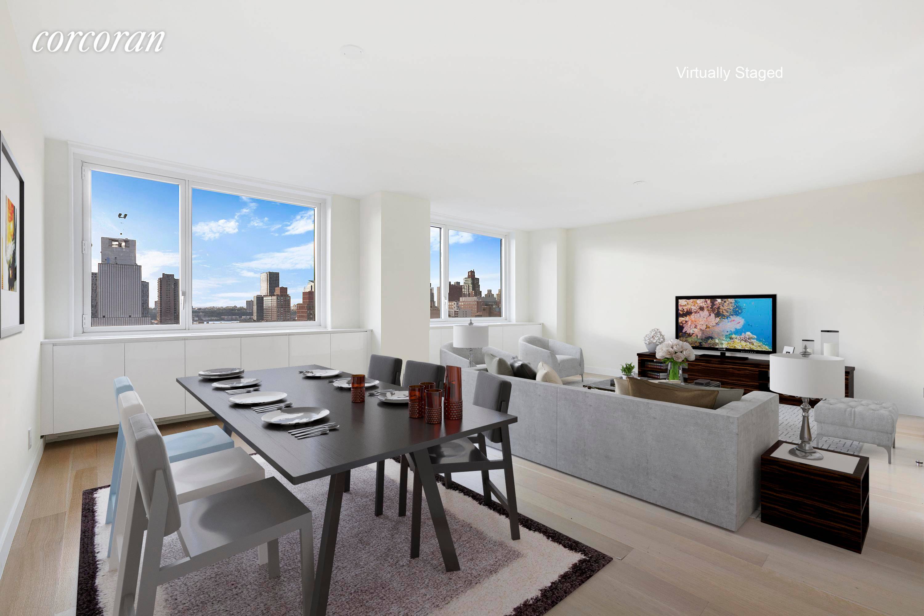 Spectacular high floor West facing views from a 2 3 bedroom, 2 bath home located at 301 West 53rd Street, situated in the heart of one of ManhattanA s most ...