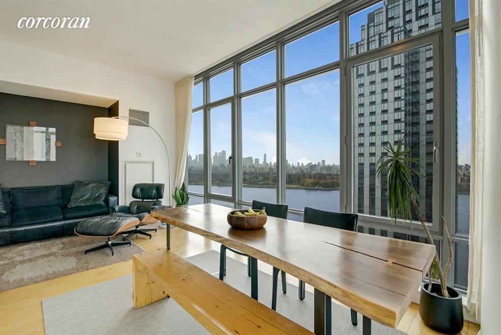 Enjoy sunset views of Downtown Manhattan and the East River from unit 24B on the Western face of 1 Northside Piers.