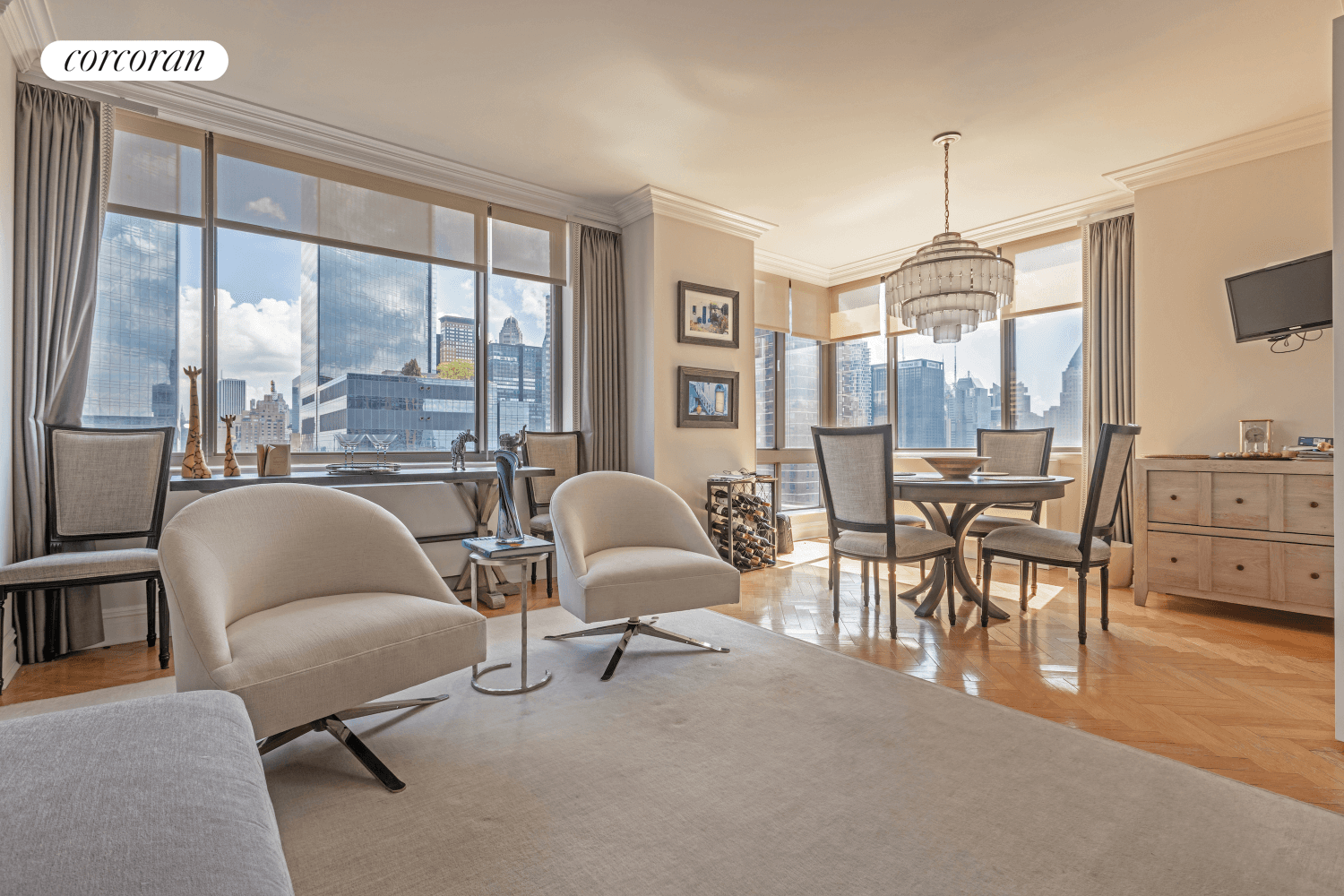 This stunning high floor corner home in a full service white glove Upper West Side condo enjoys flooding light, plus beautiful views of Central Park, Downtown and the Hudson from ...