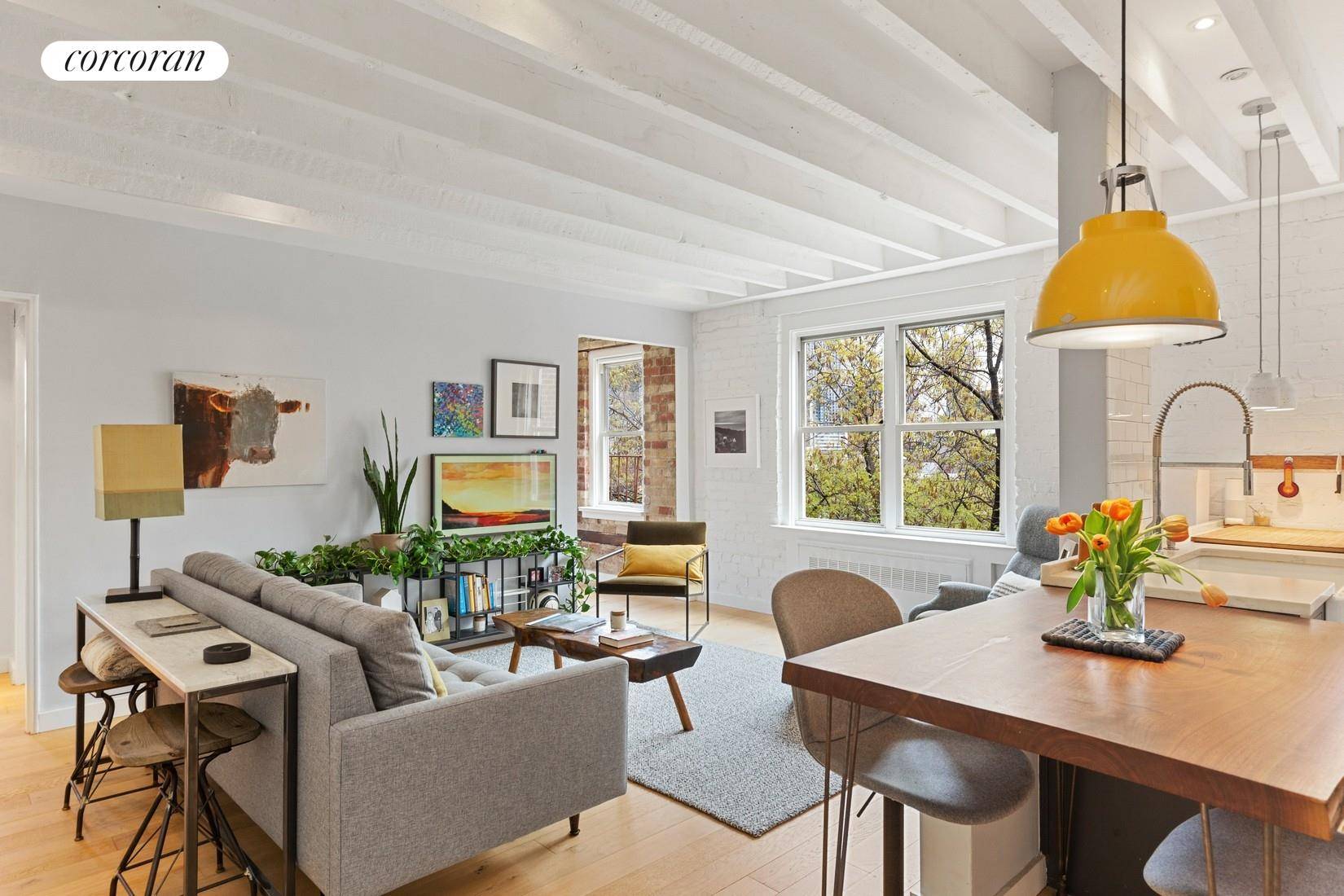 This oversized, top floor, corner one bedroom apartment in the heart of historic Cobble Hill is like no other unit in the coop.