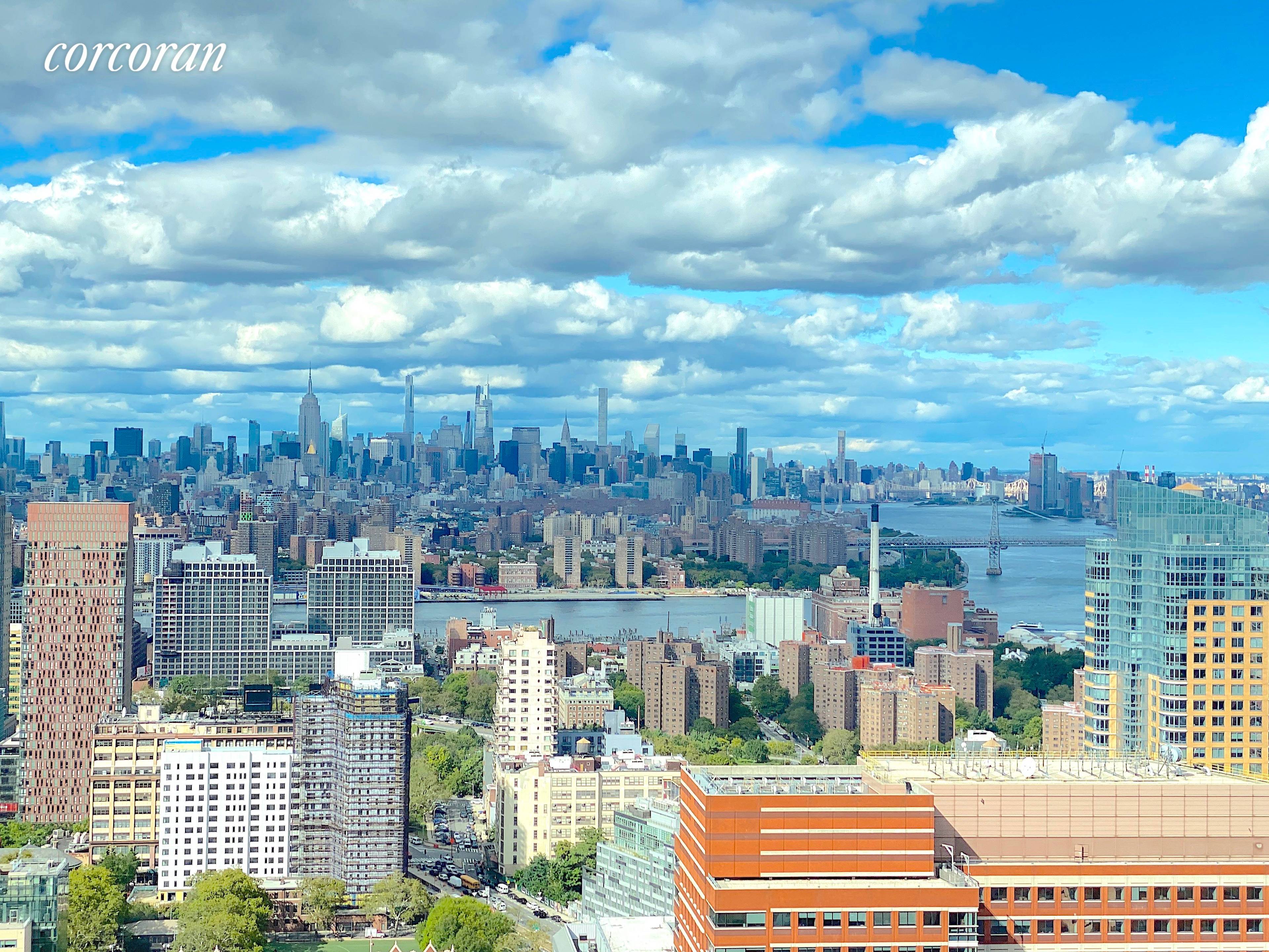 Sunny Beautiful 2BR 2 Bath comes with amazing Manhattan view and Water view, Luxury High Rise building, lots of windows, spacious living space, European Appliances, washer dryer in apartment, 24HR ...