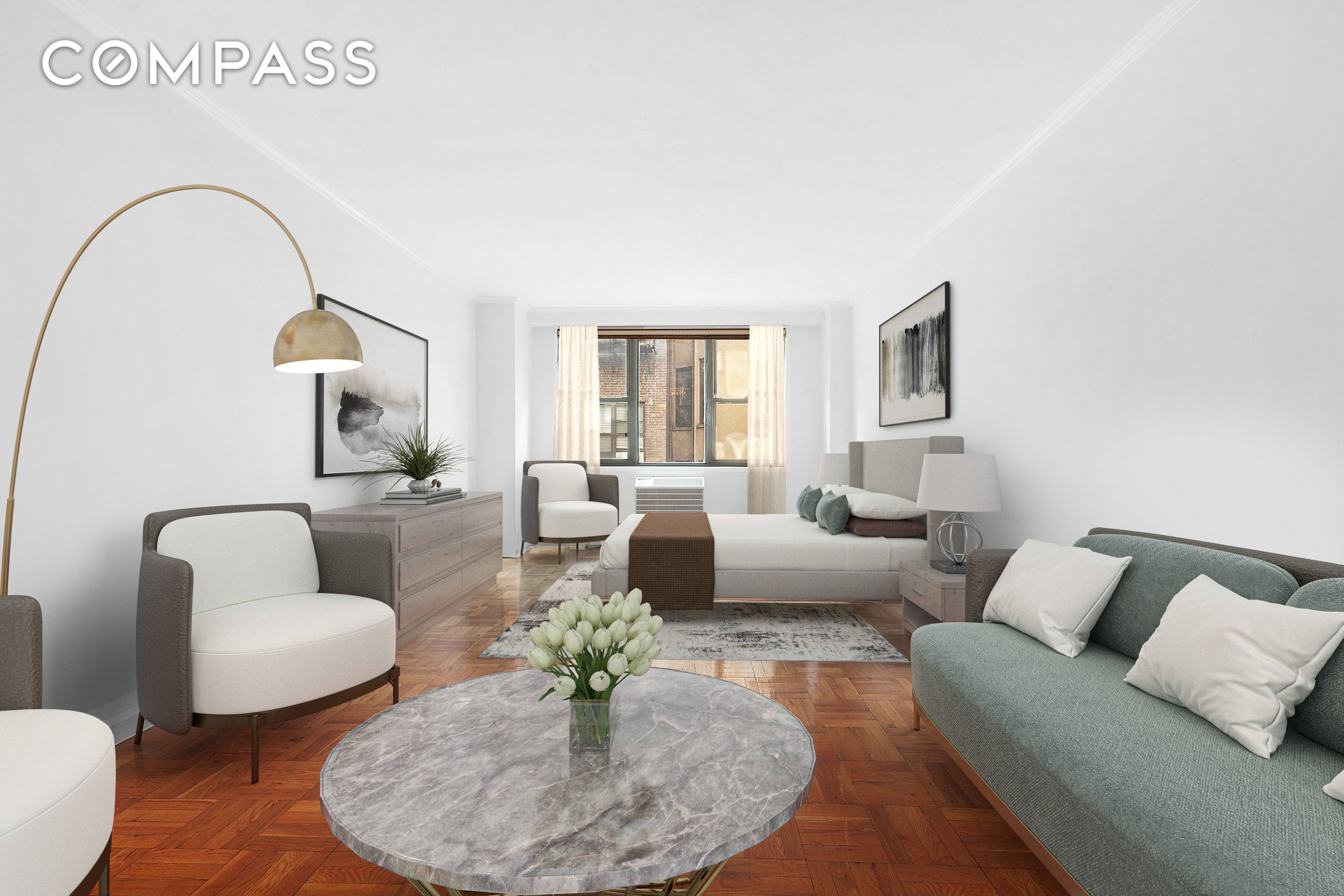 A bright and spacious studio apartment located at 230 East 15th Street in the heart of Gramercy Park in the desirable Rutherford Cooperative.