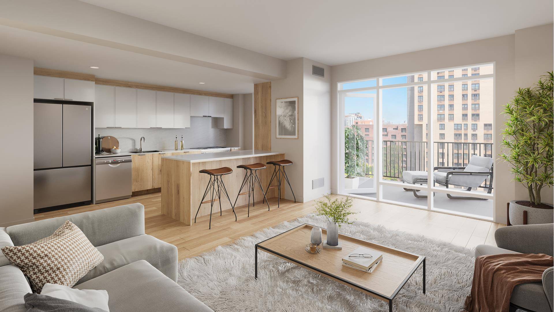 Brand new north east facing 2 BdRm 2 bath condominium residence with large balcony at the PATAGONIA, a ground up 12 story development just now completed in South Harlem !
