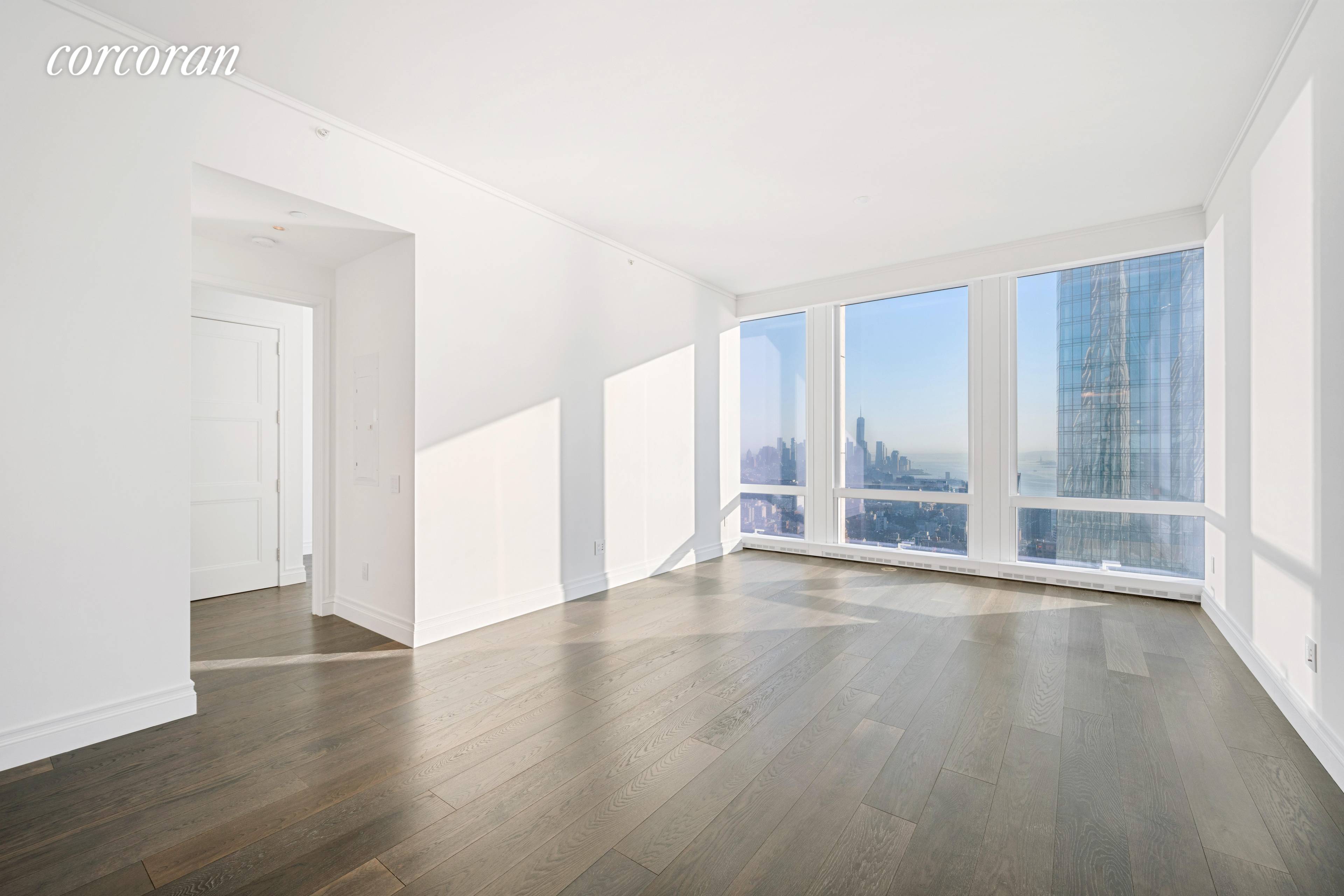 Be the first to live in this brand new bright and spacious two bedroom residence with extraordinary SOUTHERN helicopter views of Downtown Manhattan and Hudson River from every room !