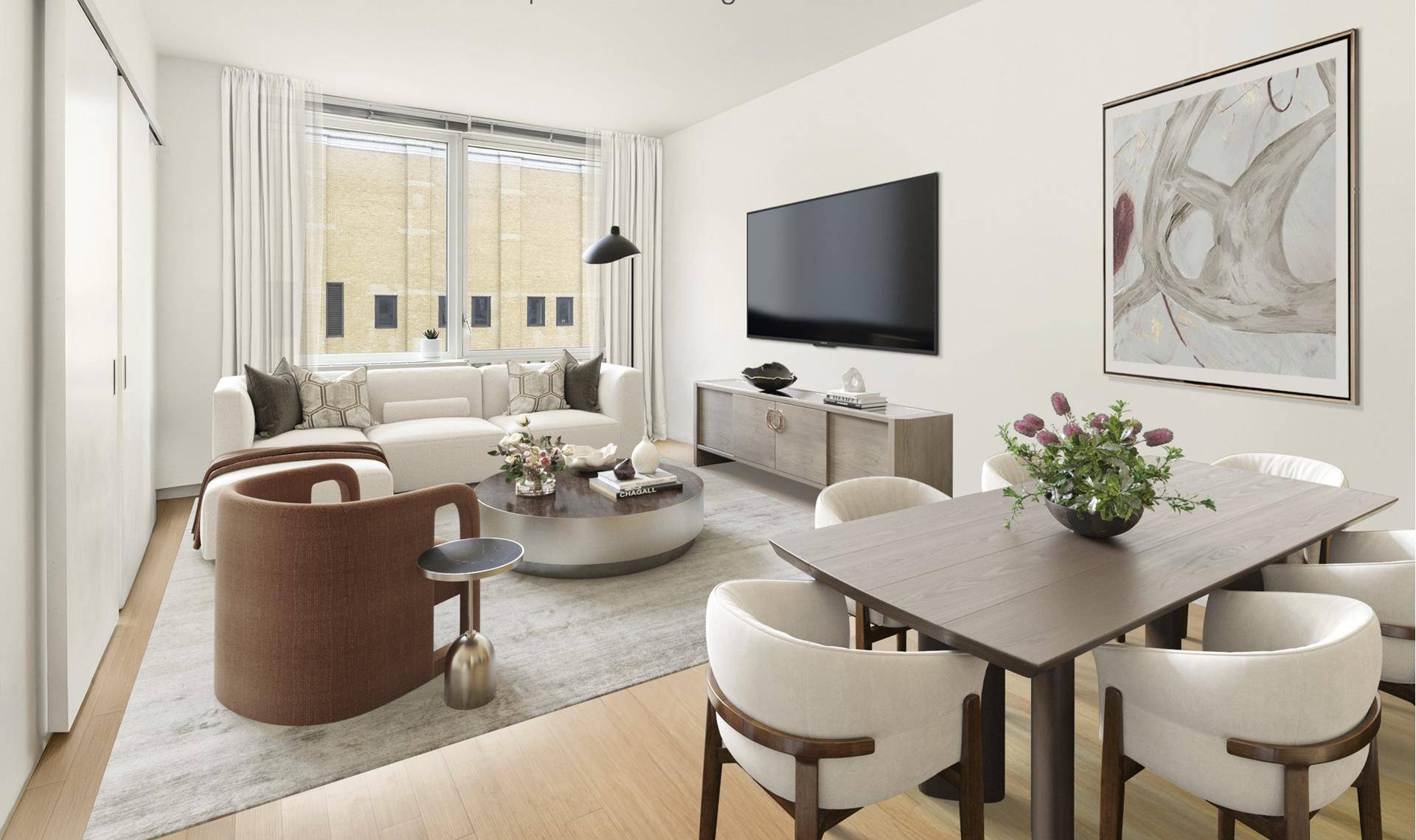 Apartment 1019 at The Caledonia is a light amp ; bright residence with oversized windows that offer views of the High Line and a partial view of the Hudson River.