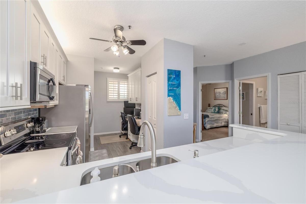 Remodeled kitchen has built in desk, pantry, pull out drawers, lots of gorgeous cabinets.