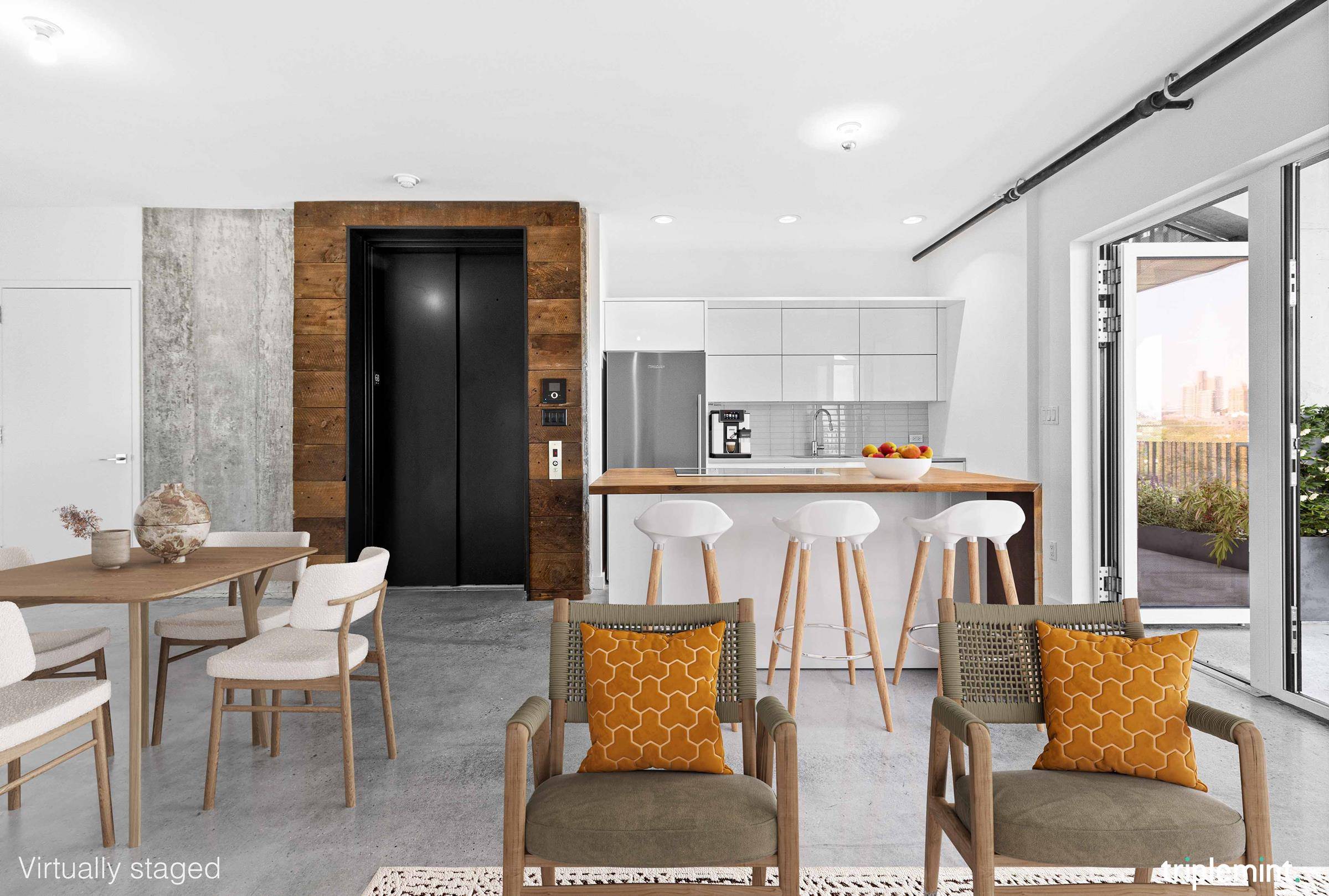 Enter this 2 bed corner home with optional covered parking via keyed private elevator beautifully framed with reclaimed wood that opens directly into a stunning floor through bright modern condo.