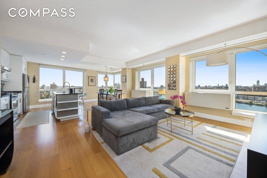 The opportunity is here to own this massive sunlit 2 bedroom, 2 bathroom with expansive panoramic city skyline and water views of Brooklyn and Manhattan at Schaefer Landing North, directly ...