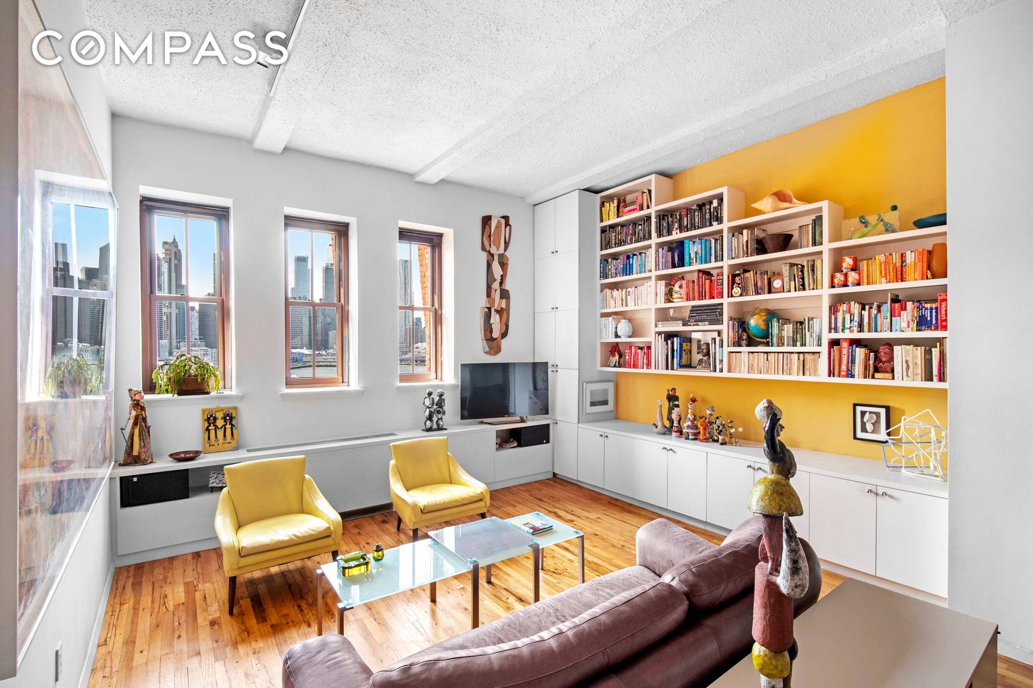 Big, bright, lofty and steeped in history, this 2BR 2Bath, high floor corner apartment in DUMBO has high ceilings, an ideal layout and Brooklyn Bridge Manhattan views.