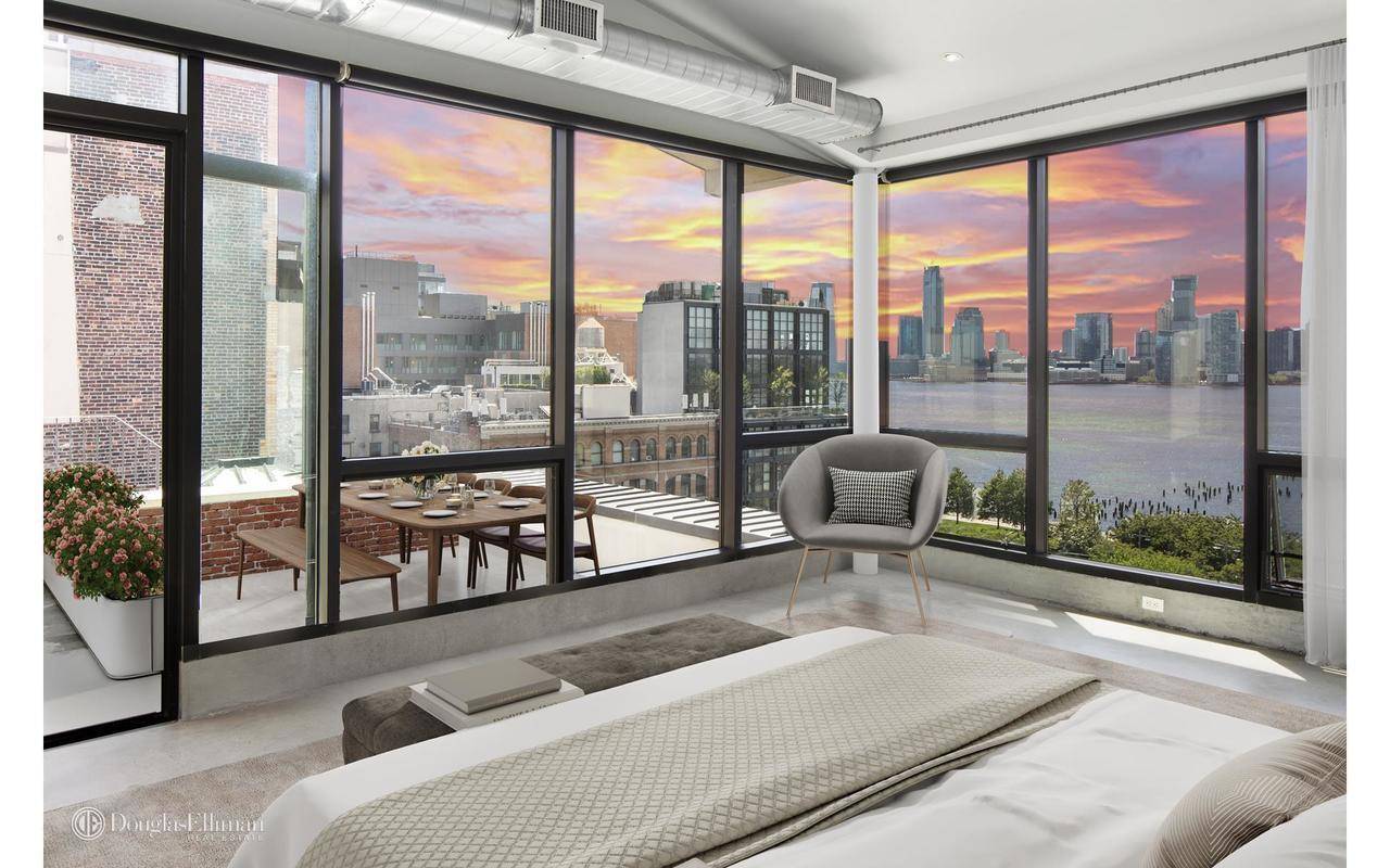 Trophy Penthouse Combo with expansive terraces overlooking the Hudson River in recently converted Beaux Arts Spice Warehouse condominium.
