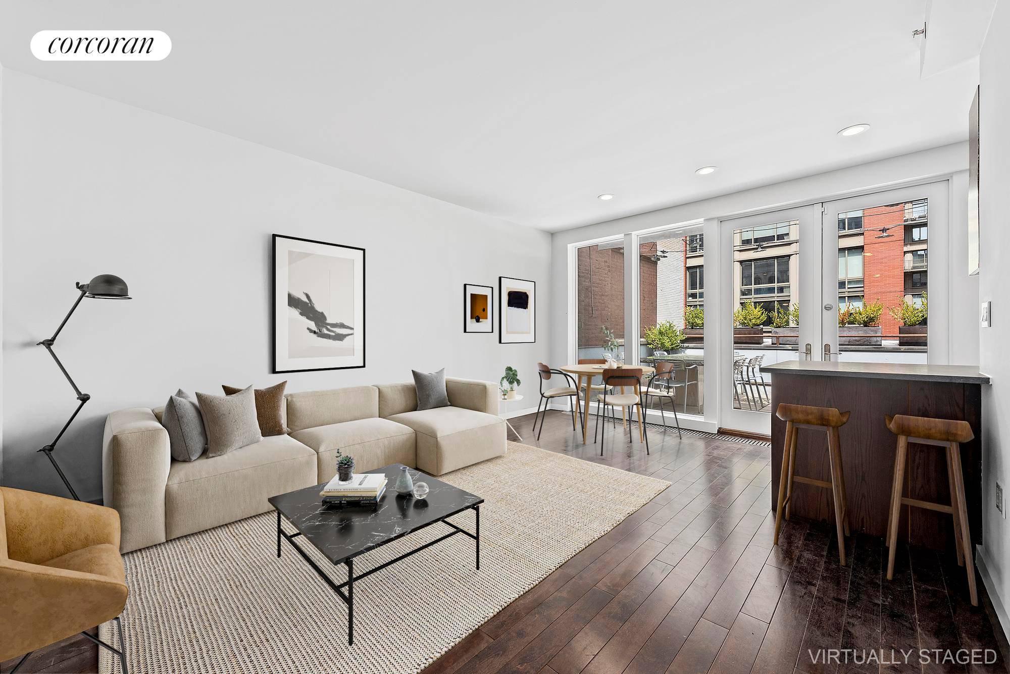 Investor Friendly Purchase Tenant in place until August 2023 Glamorous penthouse living awaits in this stunning two bedroom, two bathroom duplex with two oversized terraces in a renovated brownstone condominium.