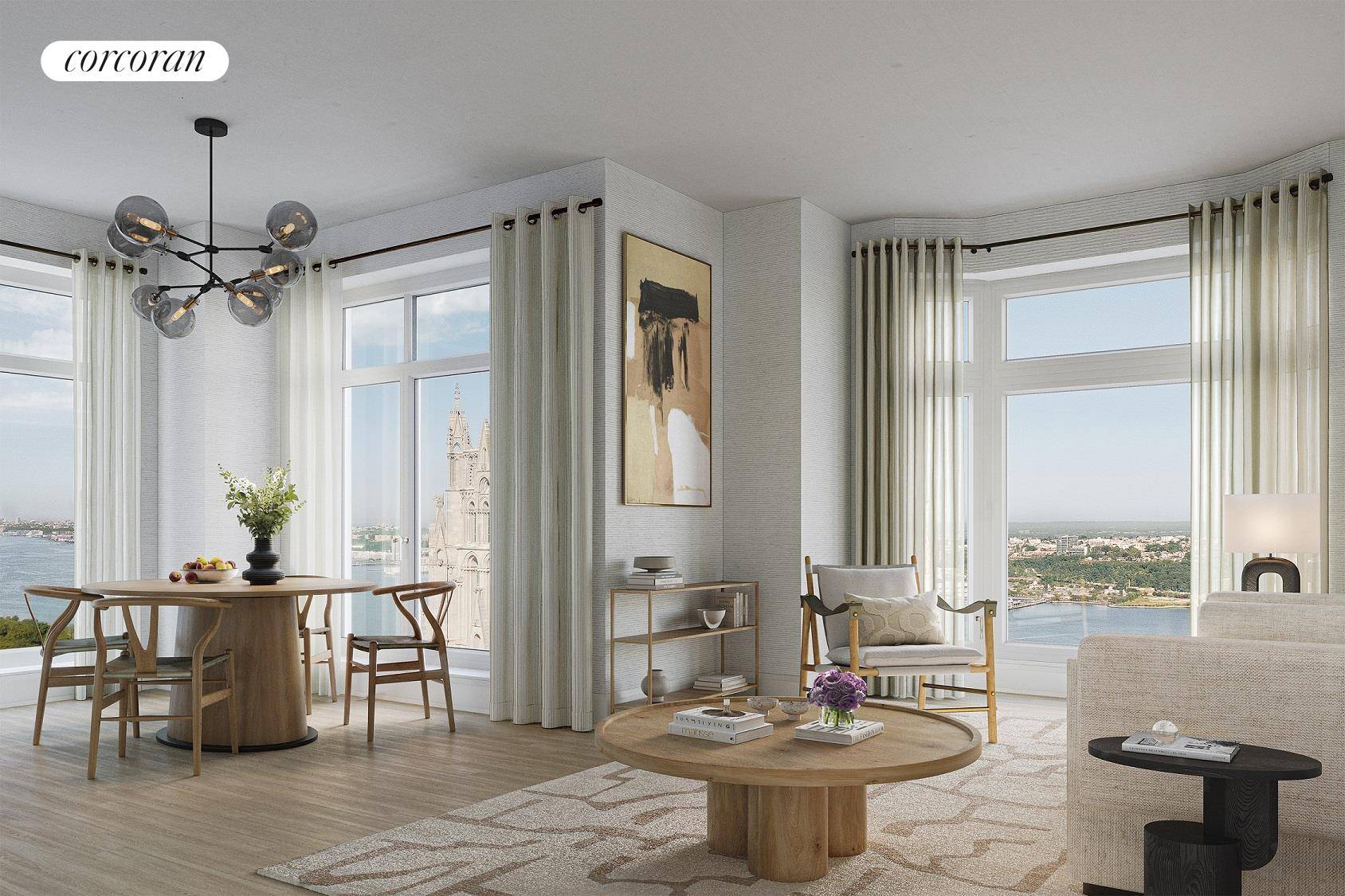 Occupying Claremont Hall's coveted southwest corner, this beautiful 1, 261 square foot two bedroom, two bathroom home showcases unmatched views of the iconic spire of Riverside Church, the Hudson River, ...