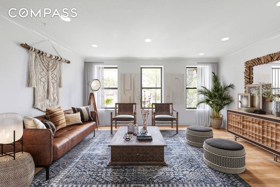 Stately and expansive, this 3 family East Village townhouse spans four floors plus a basement, and offers beautiful interiors, a peaceful private garden and a sun soaked roof deck.