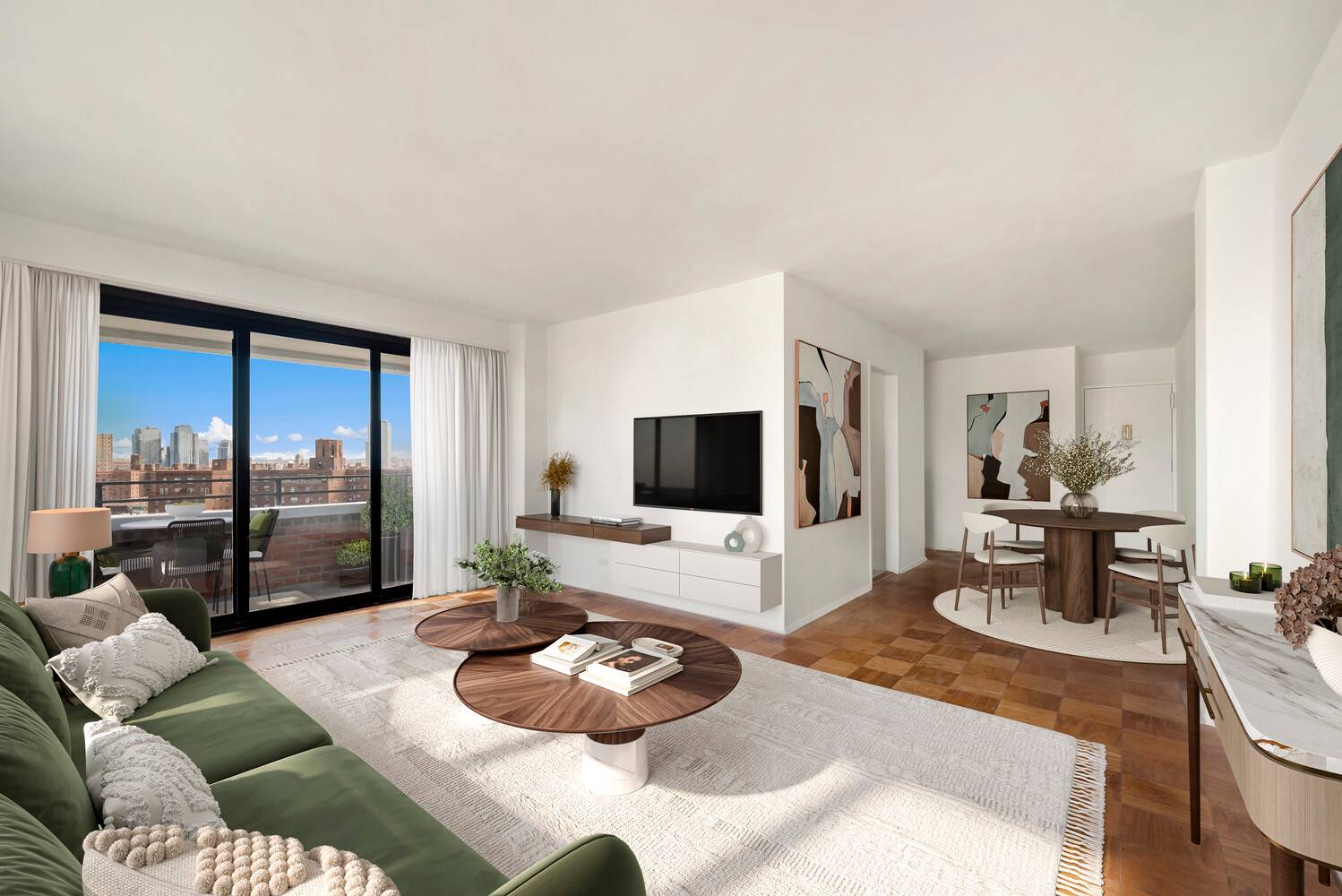 Perched on the 13th floor, this bright corner apartment captures sweeping Midtown views, including the Empire State Building.