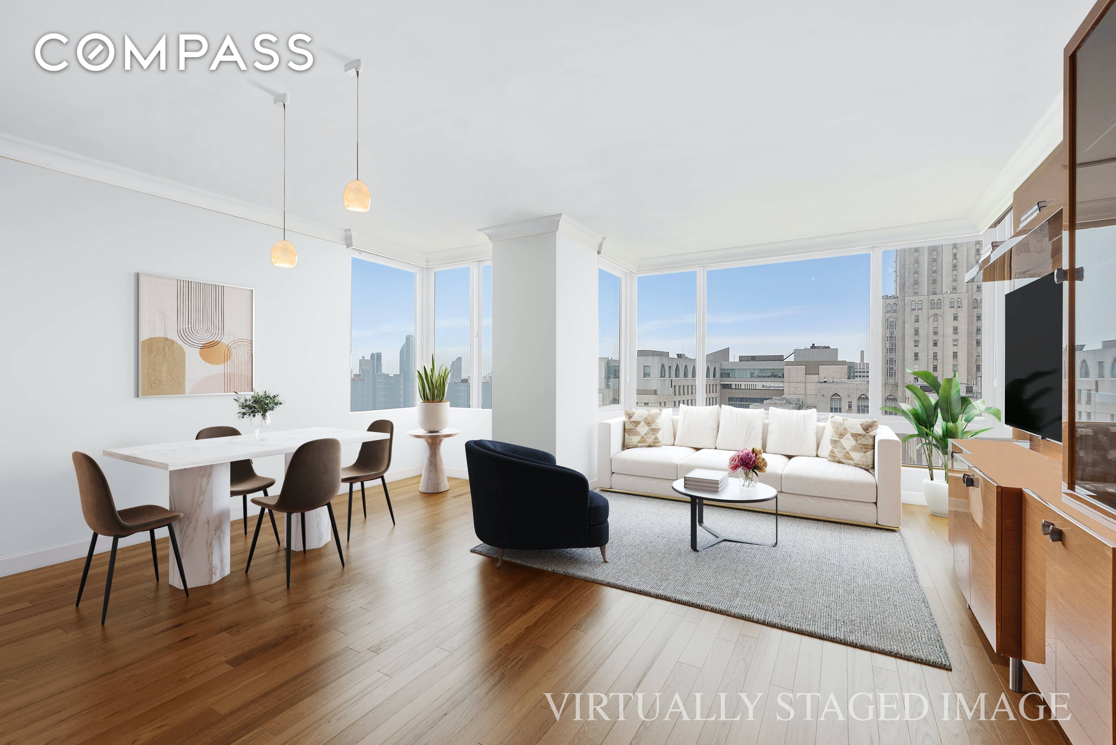Welcome home to this completely renovated high floor sun flooded split two bedroom, two bathroom home with Southern skyline and East River Views !