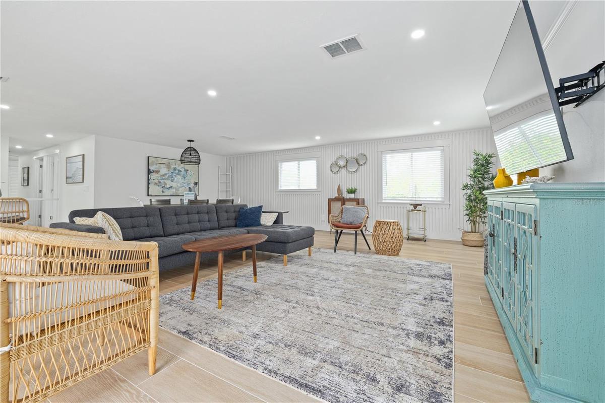 open living/dining space