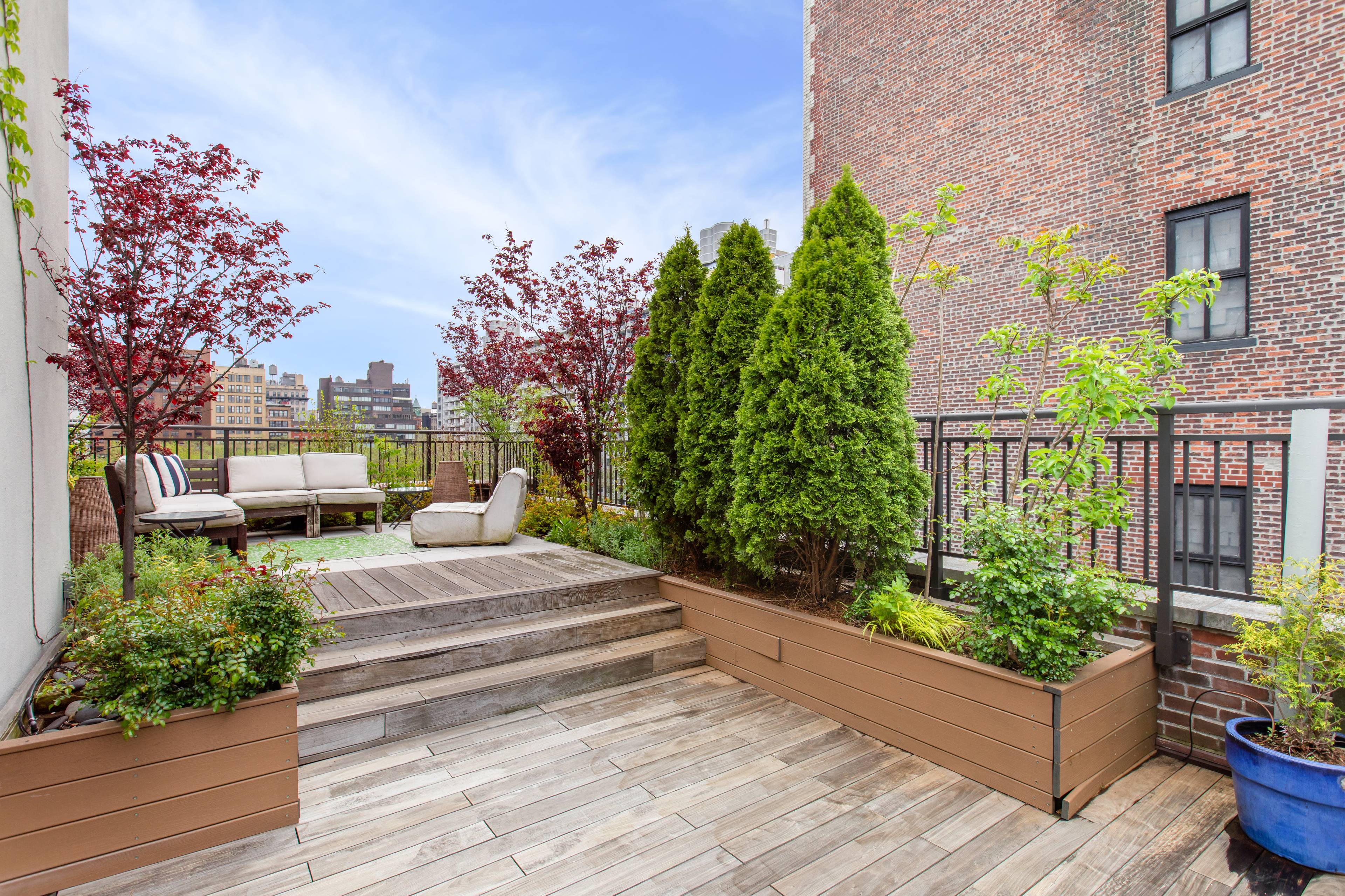 An exceptional private roof deck, with new decking, plantings, and irrigation system, is the crowning achievement of this rare 2 bedroom, 2.
