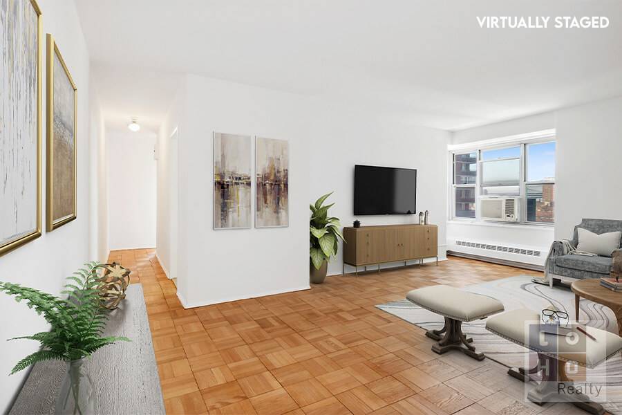 Sun filled 1 bedroom apartment featuring views of the Manhattan Bridge, Freedom Tower as well as the co ops beautifully manicured private parks.