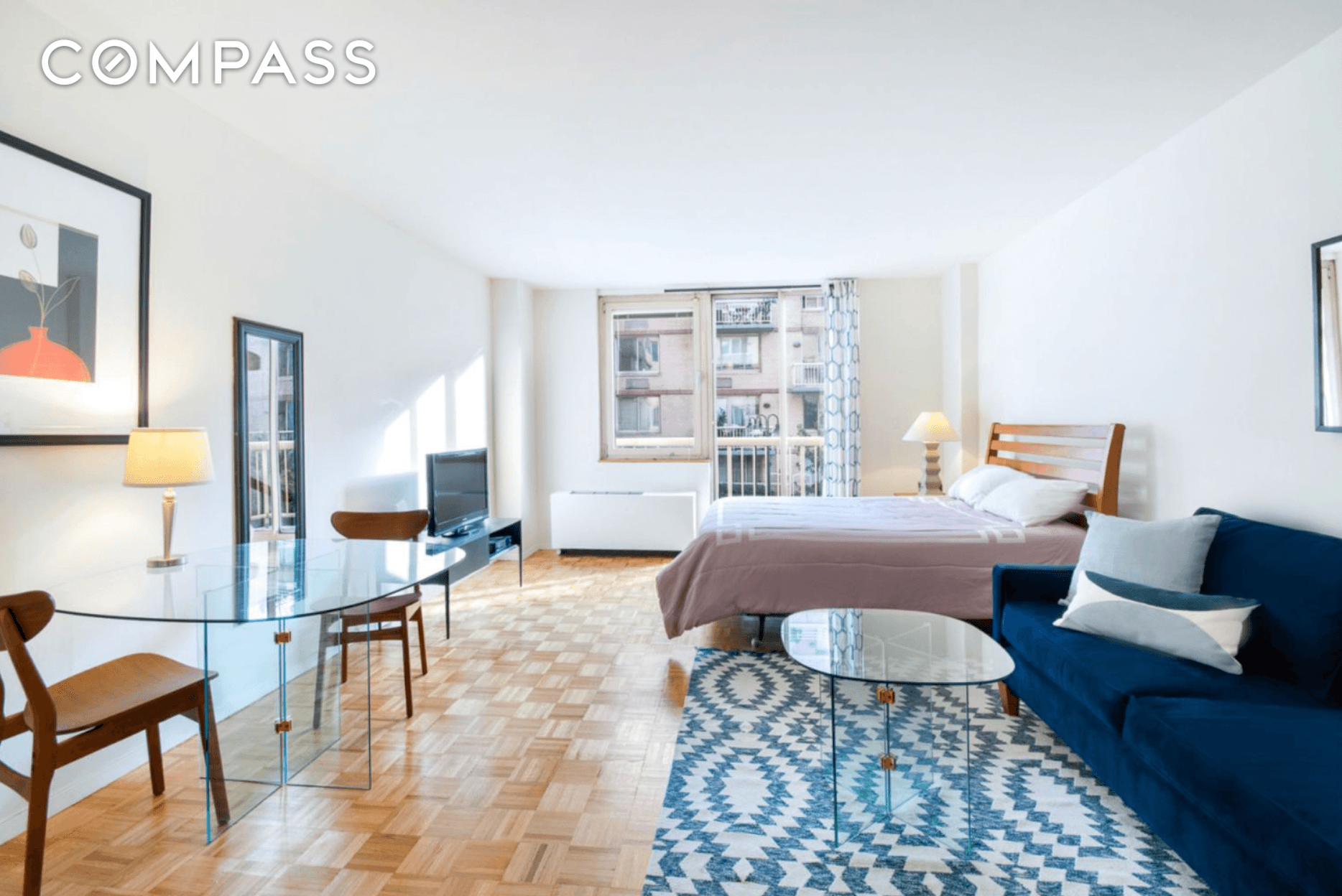 Newly renovated Worldwide Plaza fully furnished studio with a balcony is located in the very desirable Midtown West area, a short walk to all transportation, shopping, and restaurants.