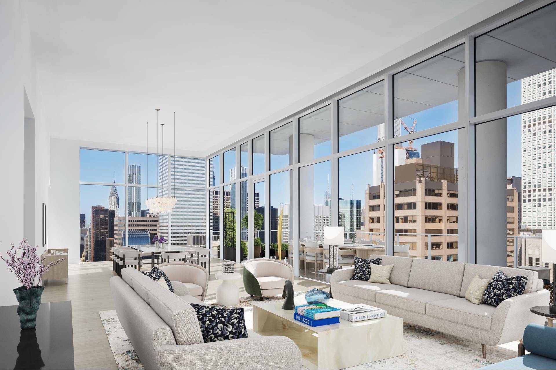 Introducing Penthouse 33, an unparalleled, three bedroom, three and a half bath full floor residence with 14' finished ceilings, gas fireplace, and 148 linear feet of continuous terrace with 360 ...