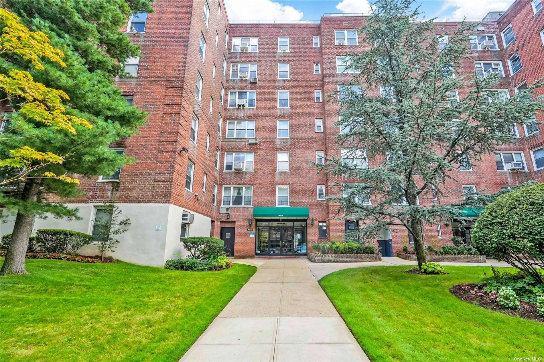 Welcome to this inviting 2 bedroom, 1 bathroom coop corner unit situated on the 1st floor above the lobby.