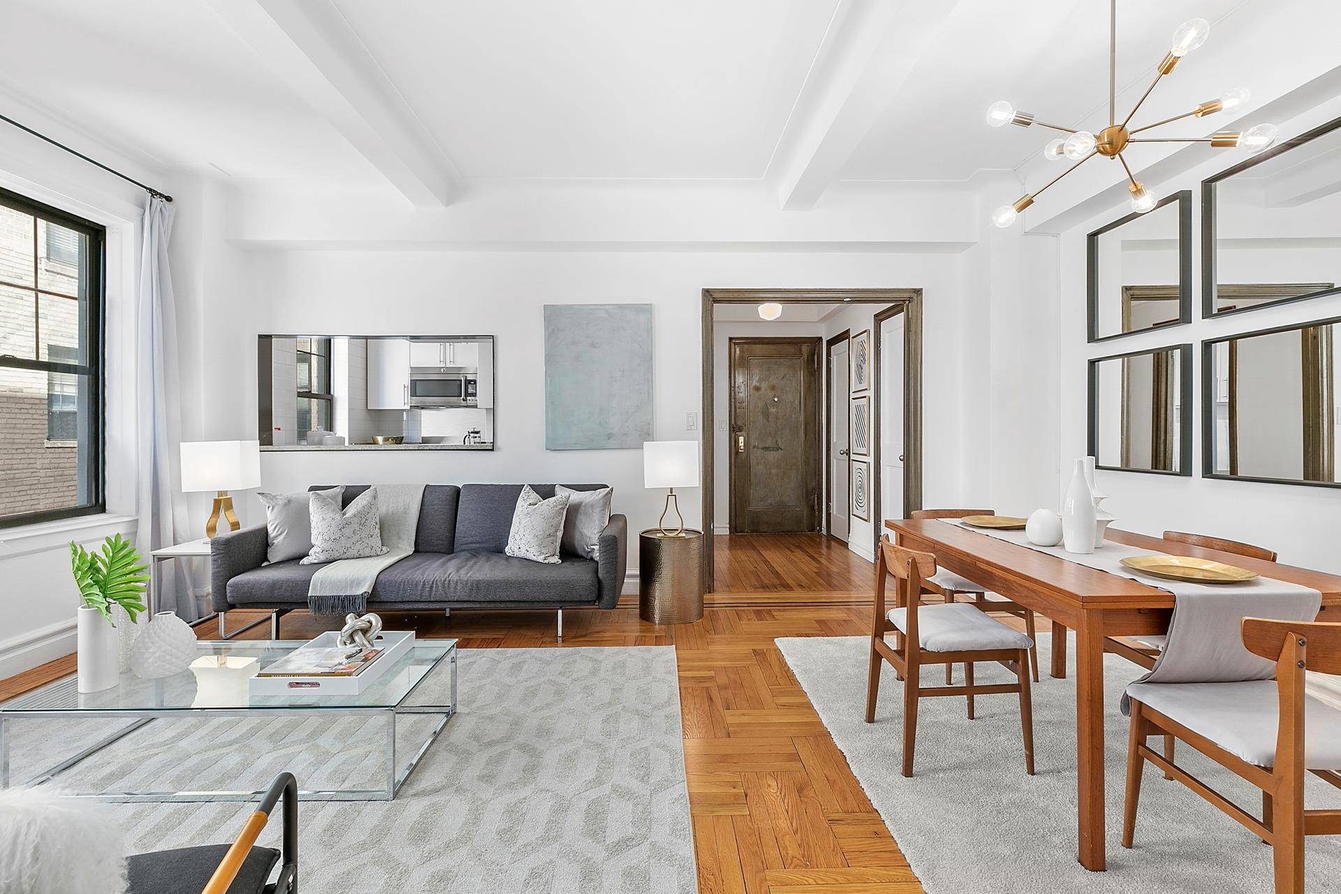 Gorgeous High Floor Prewar One Bedroom in Ageloff Towers Quiet and bright with generous proportions, this beautifully renovated prewar corner home with 9 2 beamed ceilings features a gracious entry ...
