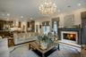 Family room with a notable chandelier