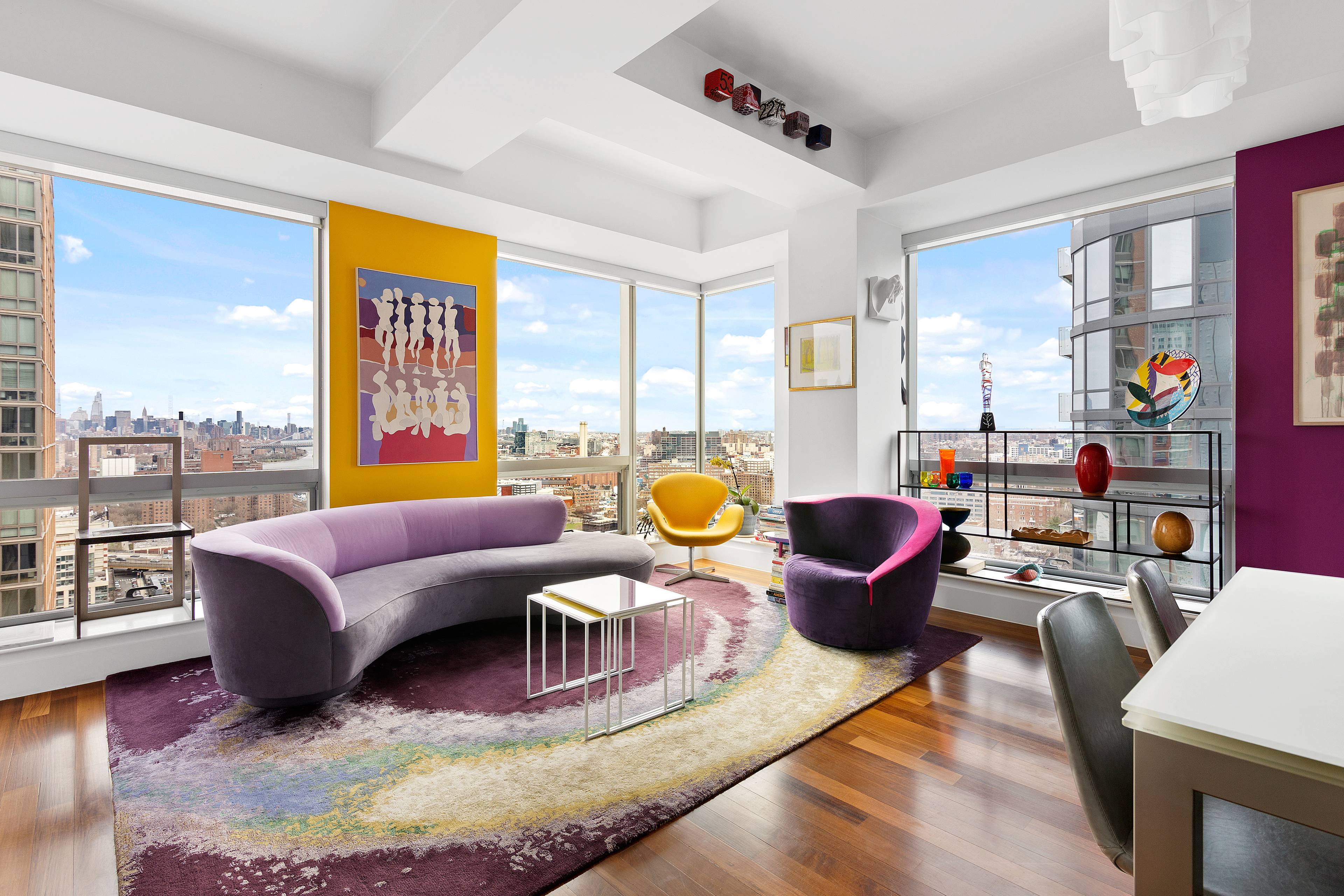 Residence 2401 at the Toren Condominium is a sprawling split two bedroom two bath with the most breathtakingly intimate Manhattan views from a wall of nearly uninterrupted floor to ceiling ...