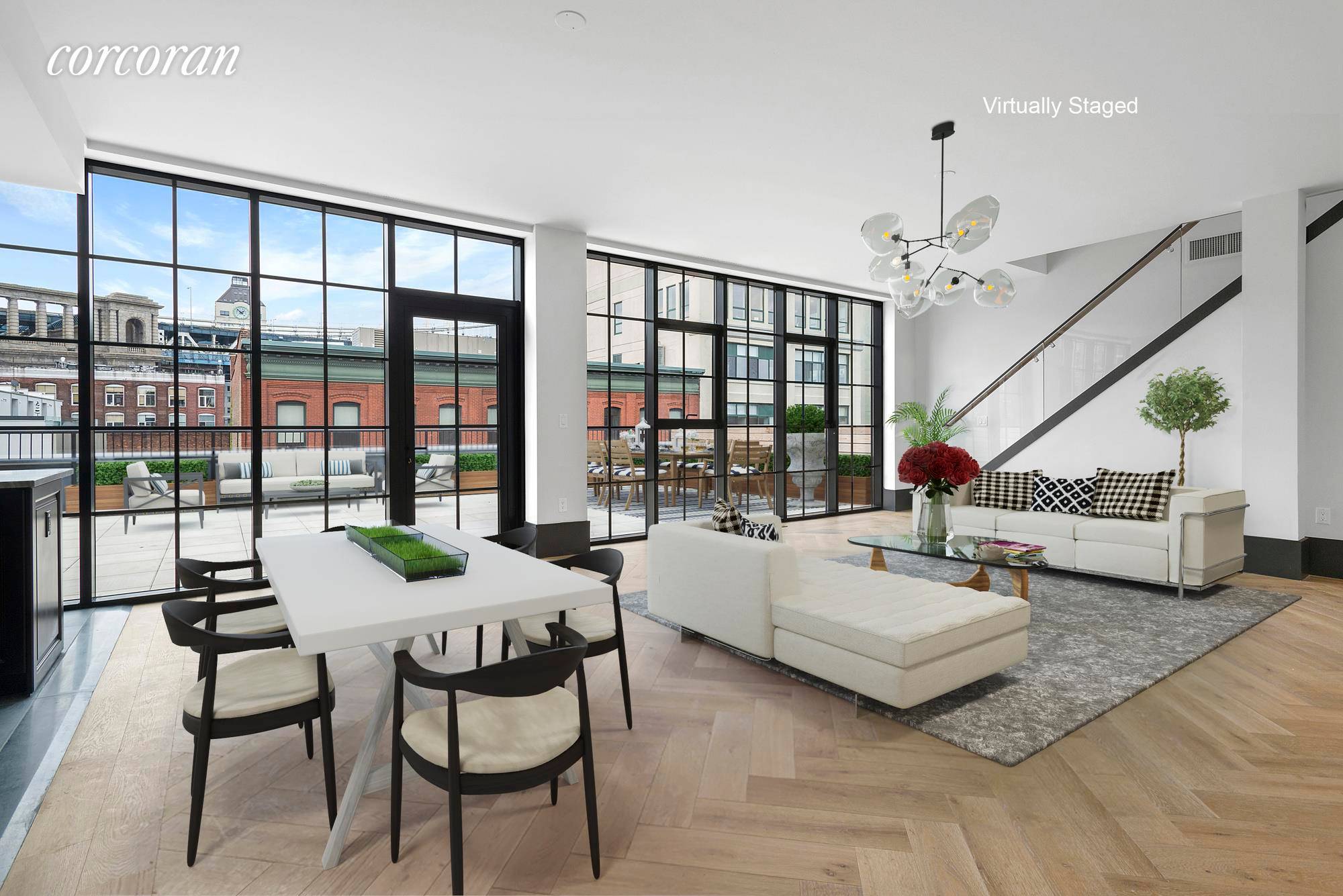 3 Bedroom 4 Bath Duplex Penthouse with Amazing Private Terrace and Garage Parking Space in Dumbo's Nicest and Full Service Luxury Building 51 Jay Street.