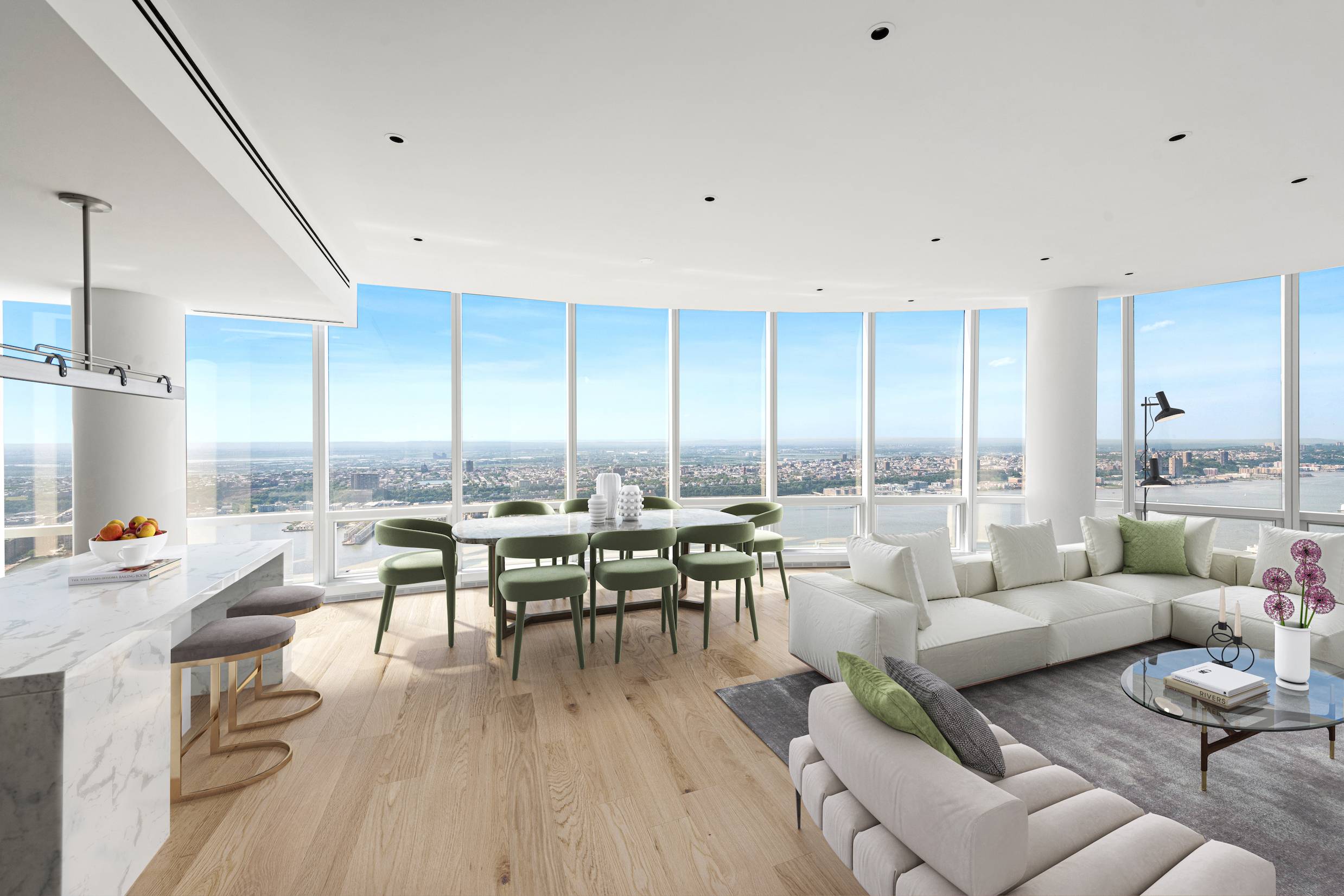 Welcome to this sublime corner condo perched high above the Hudson River in the ultra luxurious Hudson Yards neighborhood, a stunning 3 bedroom, 3.