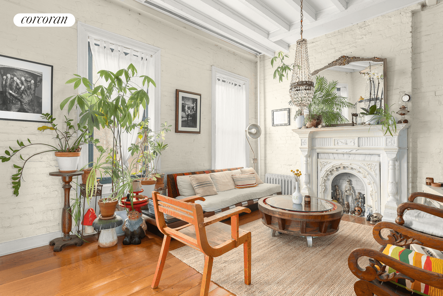 Available short term, this fully furnished and beautifully designed duplex apartment spans the upper floors of a landmarked, Greenpoint townhome.