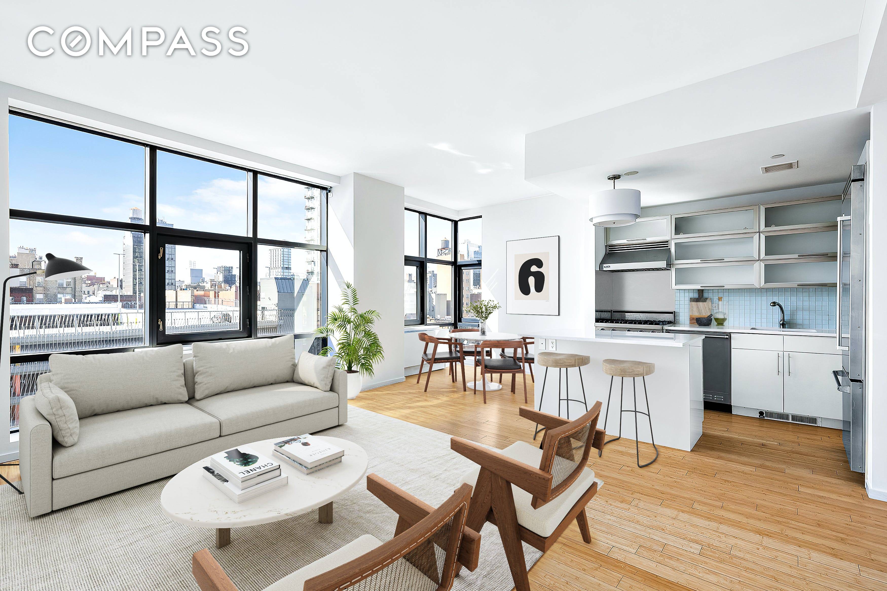 Spacious and luminous, this oversized one bedroom home features floor to ceiling windows with open western views of downtown Manhattan.
