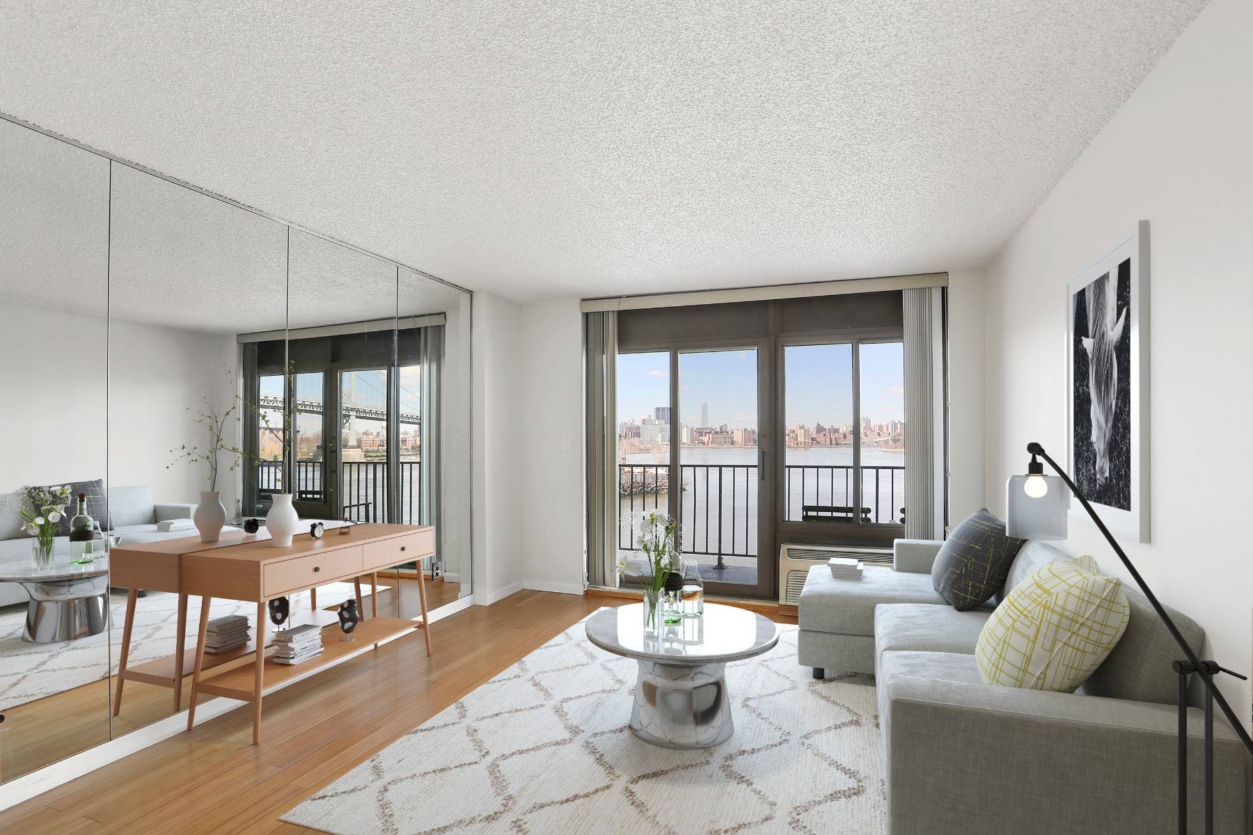 Sensational one bedroom apartment with direct unobstructed water view of the East River and an oversized balcony in the magnificent Shore Towers.
