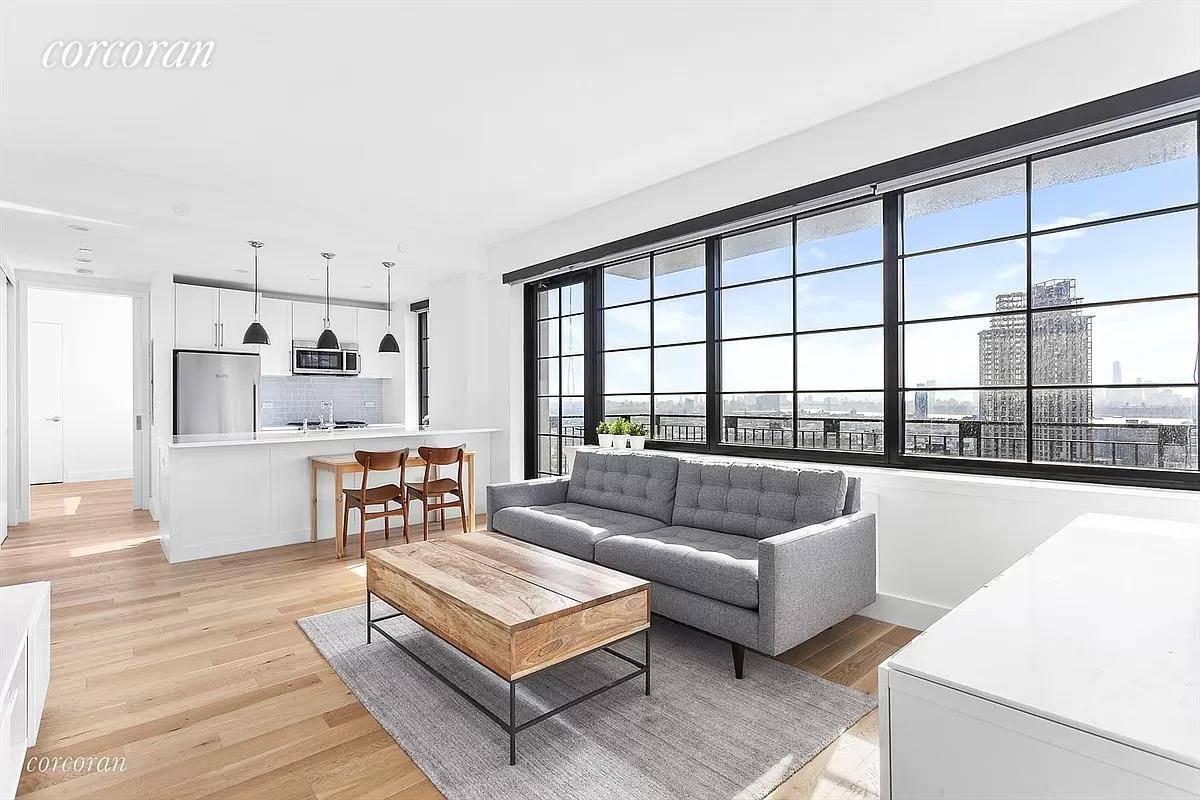This brand new high floor 2 bed 2 bath apartment offers a large balcony and stunning views of East River and Manhattan.