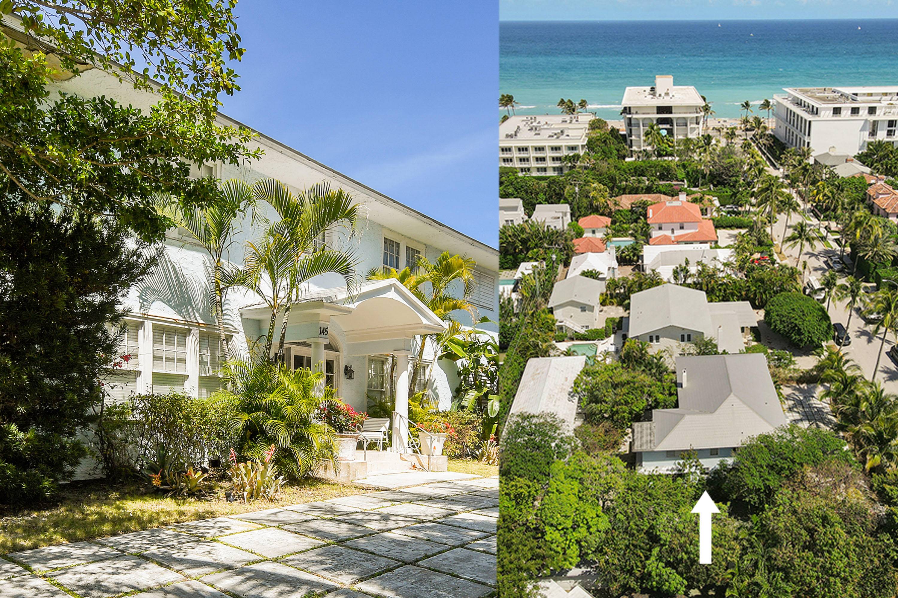 Palm Beach Estate, ideally located in the center of town on the first block from the beach, only six properties west of the Atlantic Ocean !
