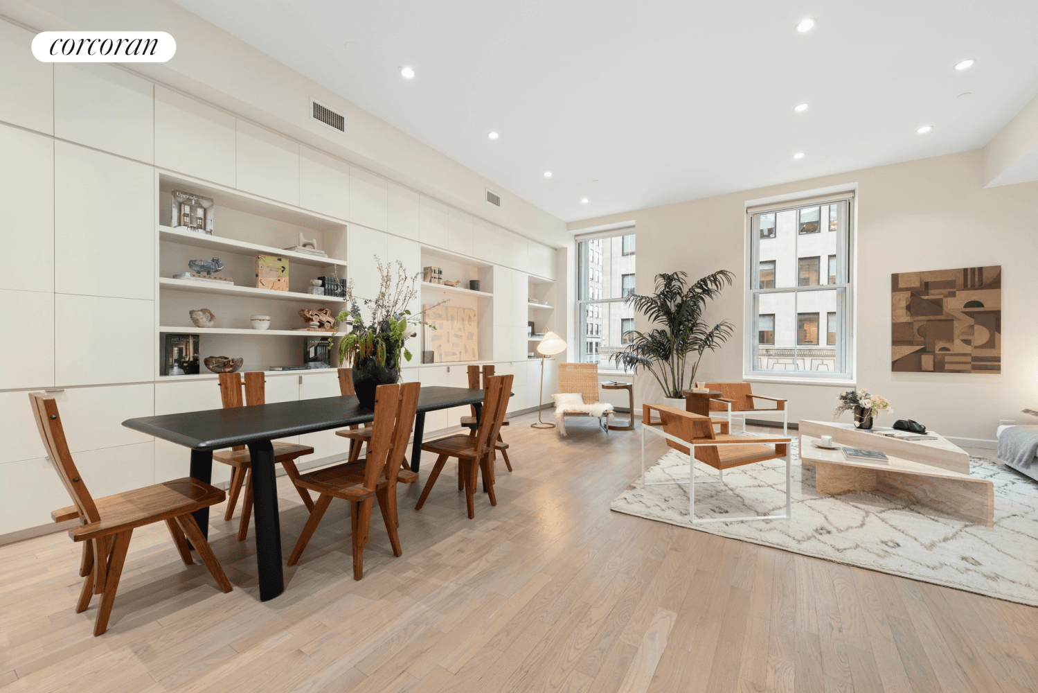 This exquisite four bedroom, three bathroom loft embraces a chic contemporary aesthetic within the bones of a classic Tribeca loft to create a bright and airy layout with premium finishes ...