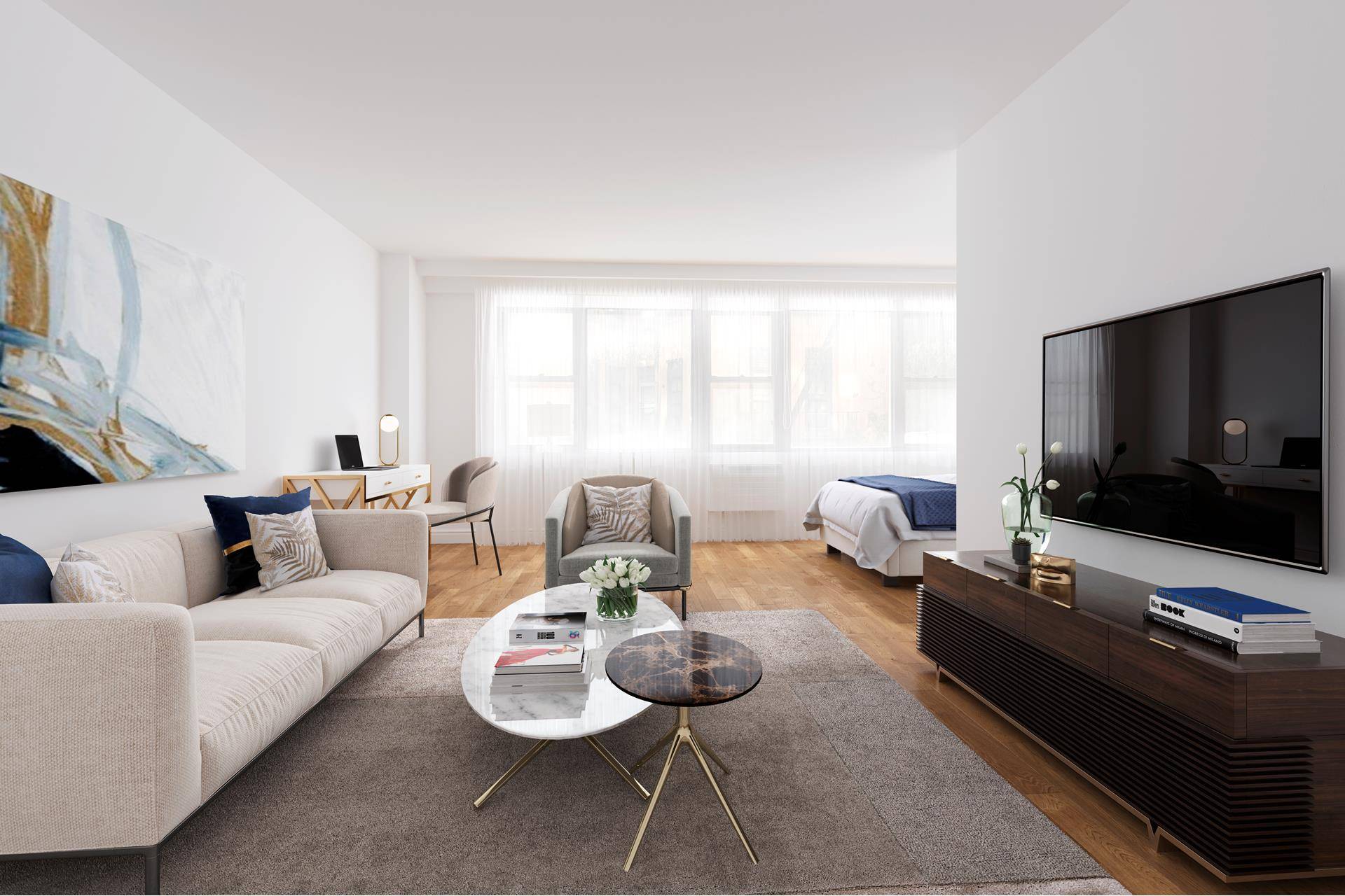 Introducing 230 East 15th Street, 4L this spacious alcove studio is a true home that provides a comfortable, efficient layout with great natural light from large, wall to wall windows.