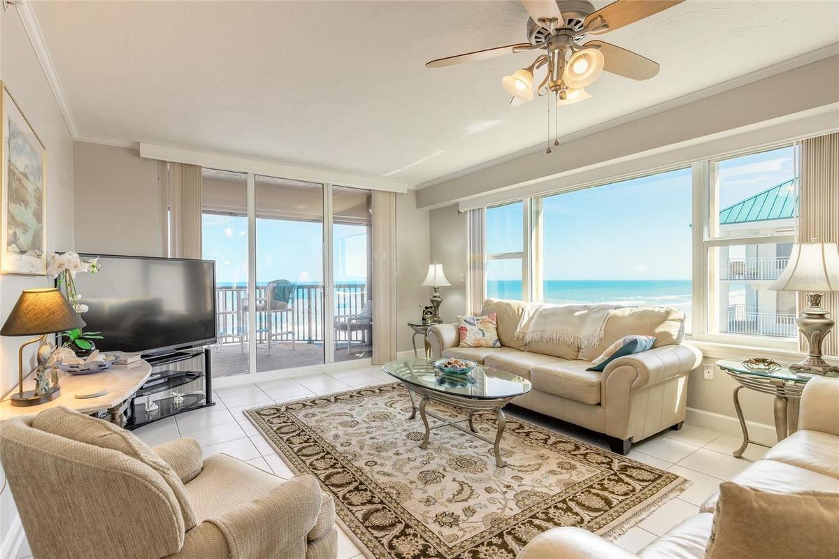 Living room with lots of beach views