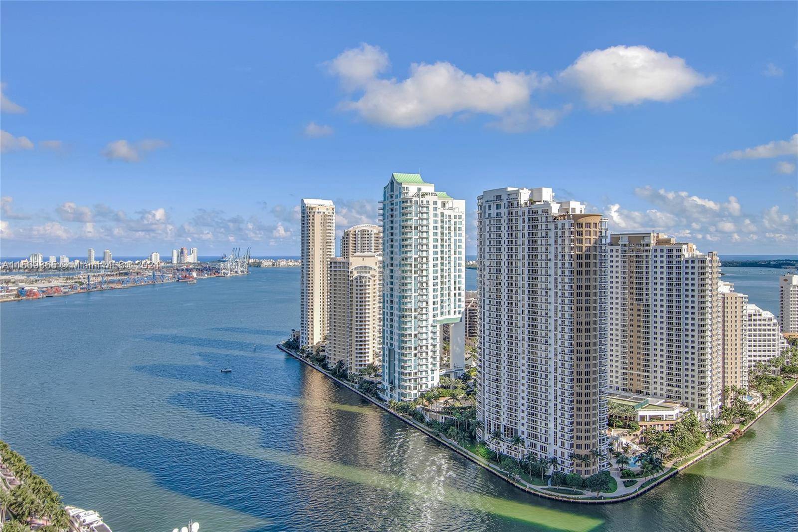 One of the best condo buildings on Brickell Key with water and city views.