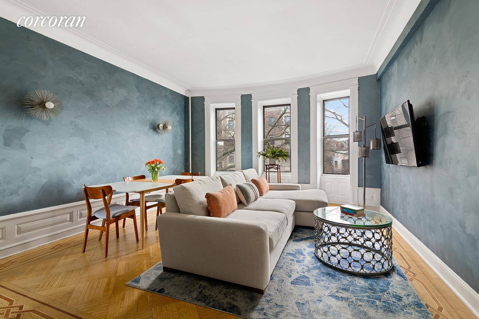 Elegant and charming, this rare two bedroom pre war CONDO is superbly located just one block from Prospect Park in the center of Park Slope.
