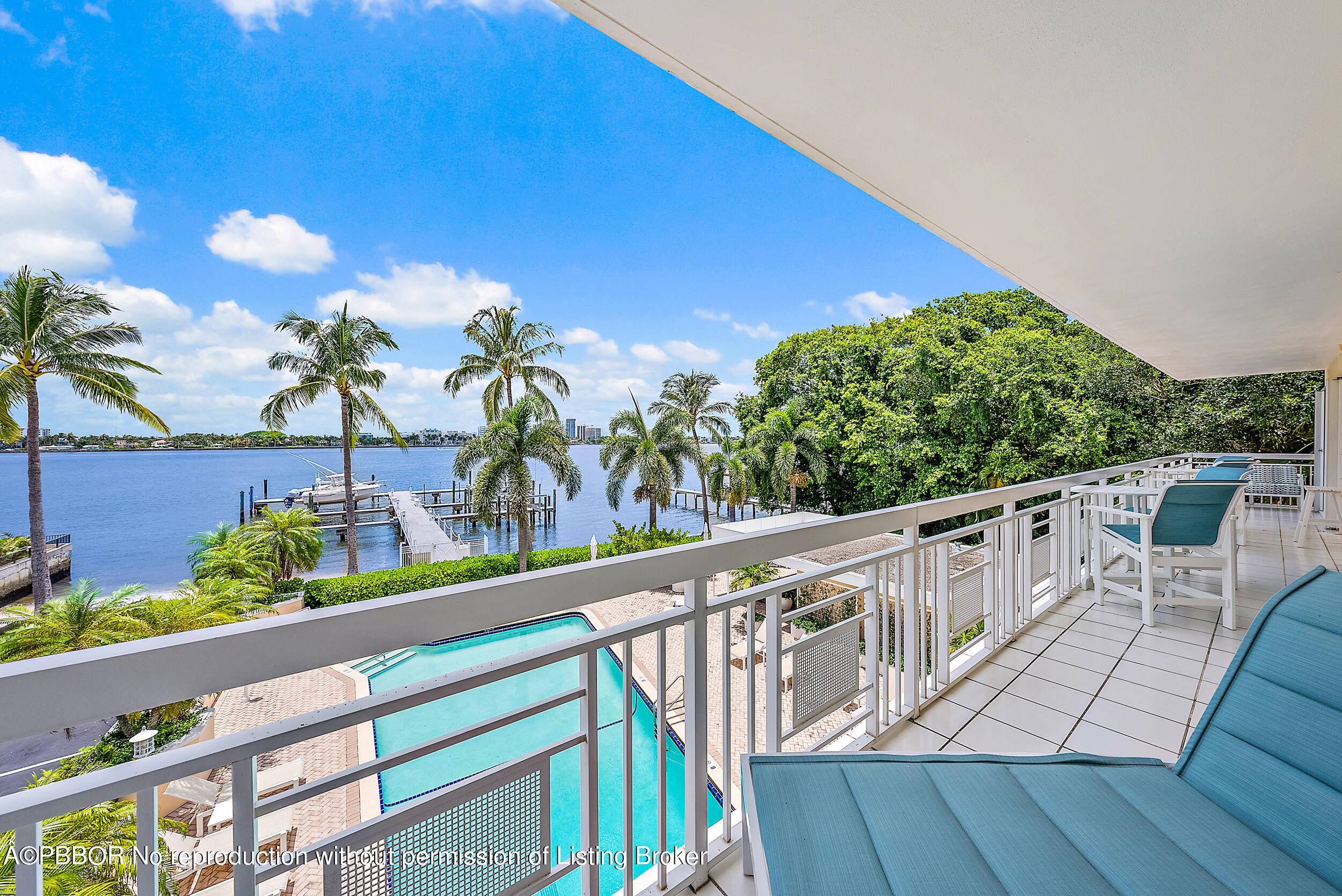 Enjoy unique panoramic intracoastal water views from the 60 ft balcony and nearly all rooms of this three bedroom, 2.